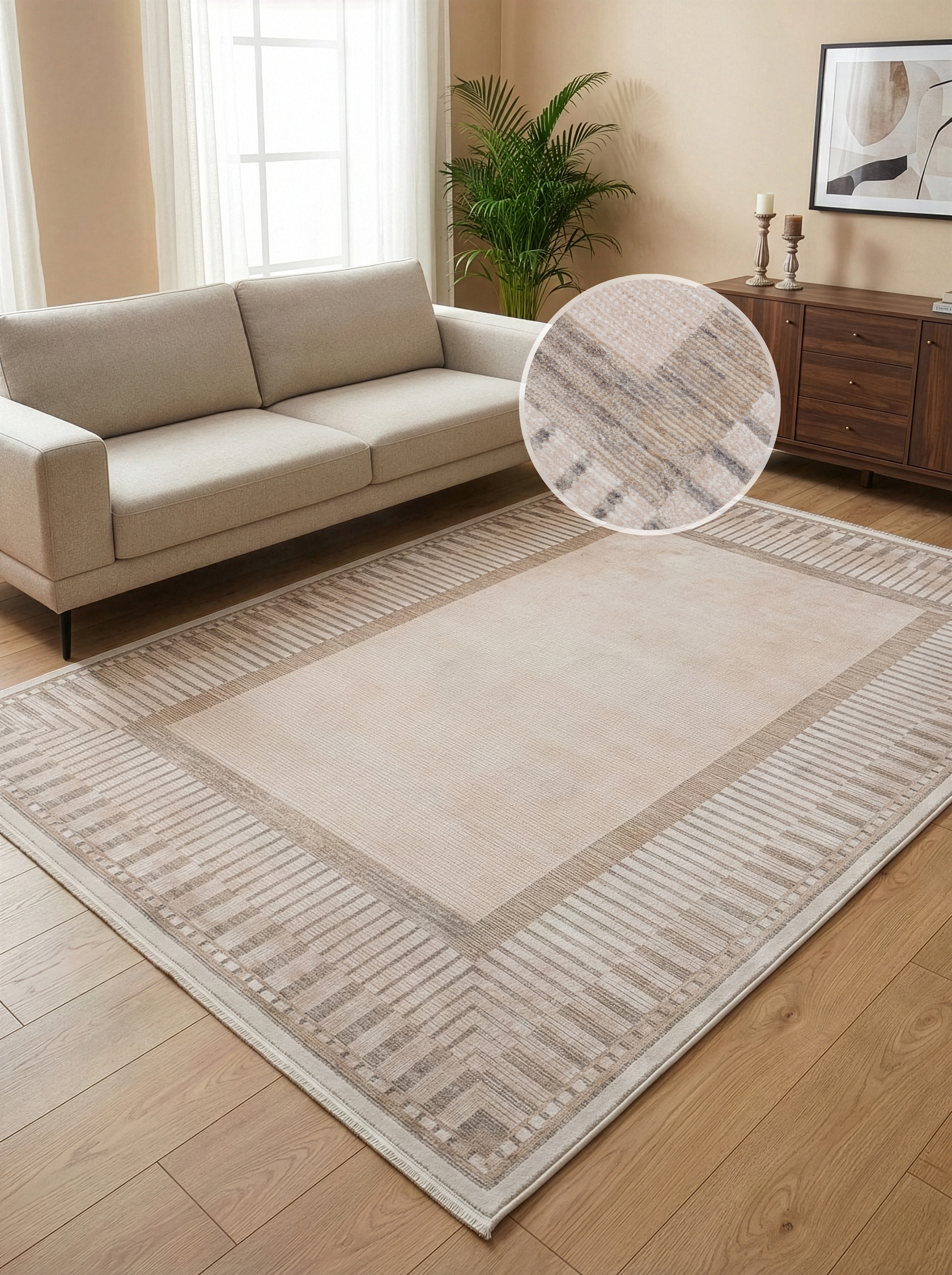 Calvin Klein home Teppich »Luster, mit Fransen, Designerteppich« rechteckig 6 mm Höhe Rahmen, Muster, meliert, Wohnzimmer, Schlafzimmer, Esszimmer
