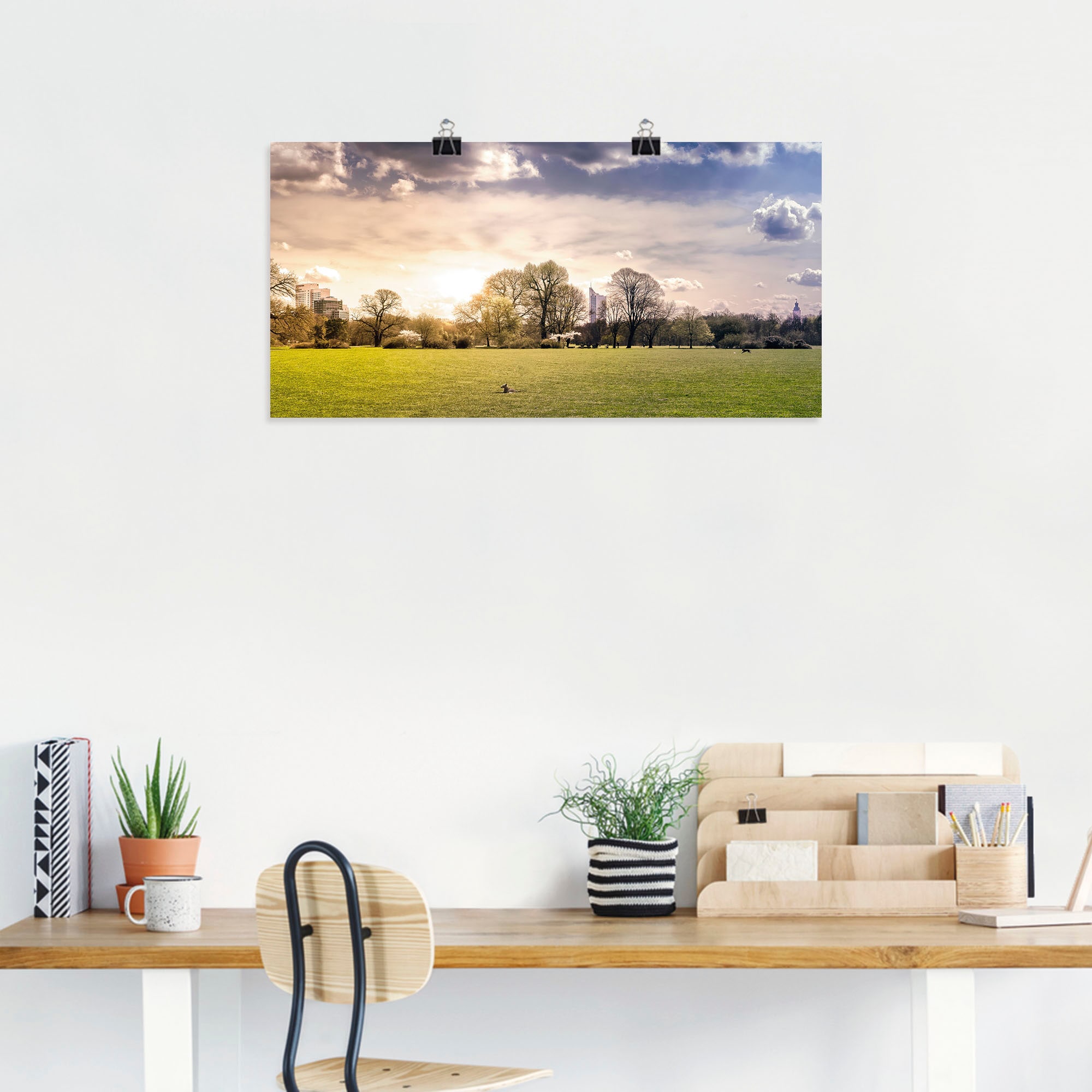 Artland Wandbild »Rosentalwiese Leipzig mit Hund & Skyline«, Wiesen & Baumbilder, (1 St.), als Alubild, Leinwandbild, Wandaufkleber oder Poster in versch. Größen