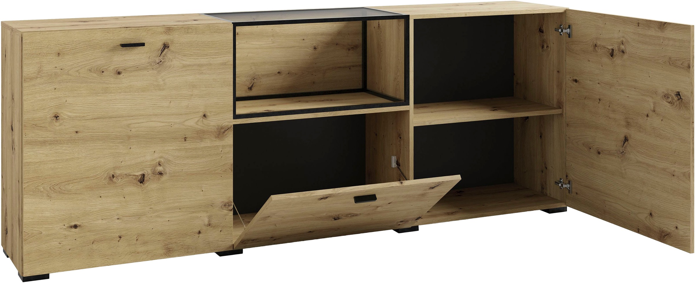 byLIVING Sideboard »Frame« 1 Stk. tlg. moderne Kommode mit Metalleinsatz und Glasplatte, 200cm breit.