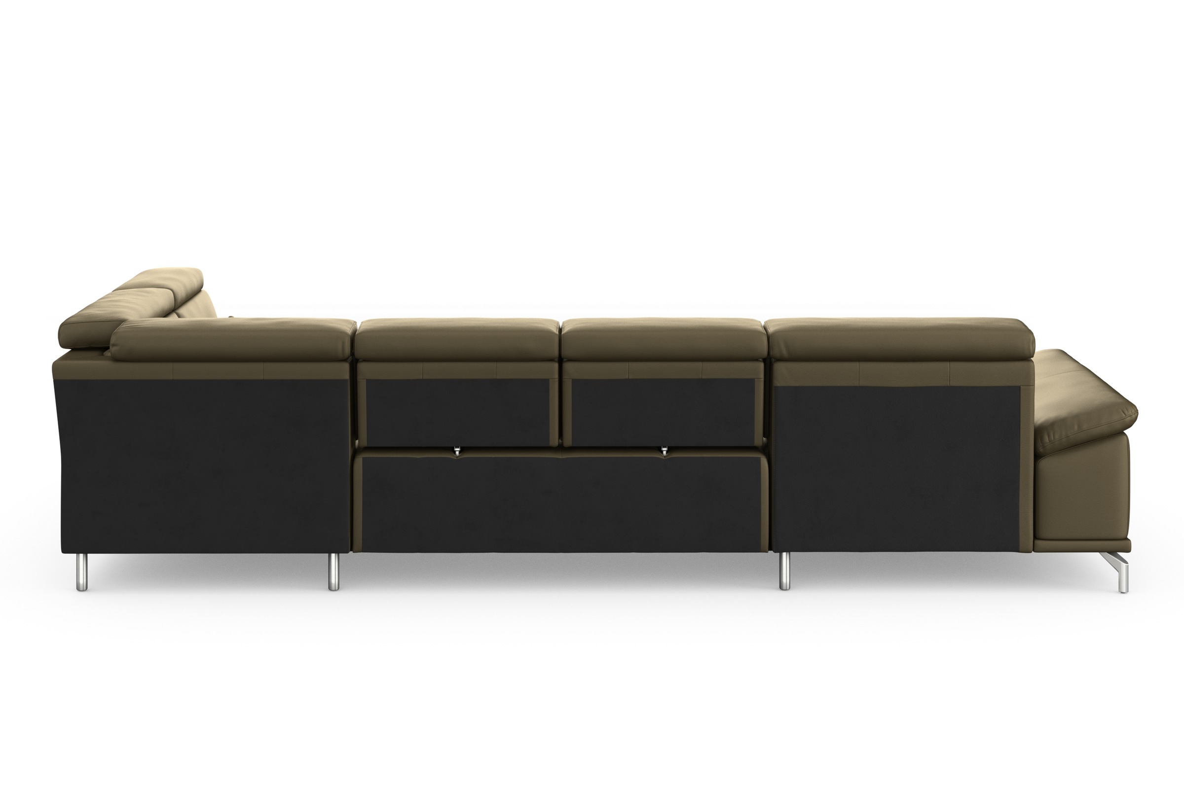 Wohnlandschaft SIT & MORE "Cabrio U-Form, B: 359 cm, mit Sitztiefen-, Arm- & Kopfteilverstellung", grün (olive), B:359cm H:87cm T:230cm, Sofas, Wohnlandschaft, 3 Nierenkissen, Federkern, optional Bettfunktion und Stauraum 3