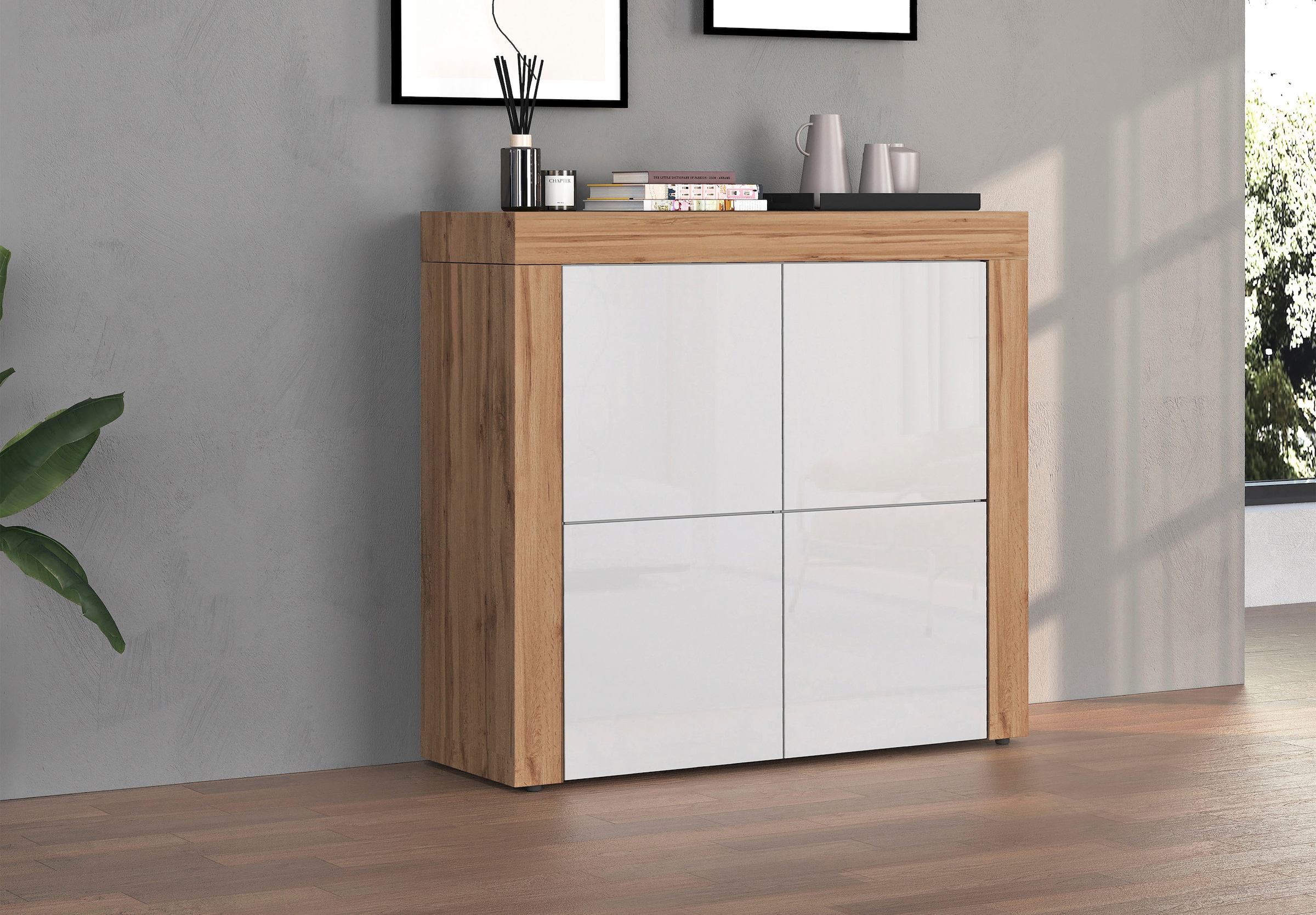 INOSIGN Highboard »CHRONOS Breite 140 cm mit 4 Türen und 8 Fächer 'Made in Italy'«, (1 St.), Hohes Sideboard, Kommode, Schrank, Grifflos mit Push to Open