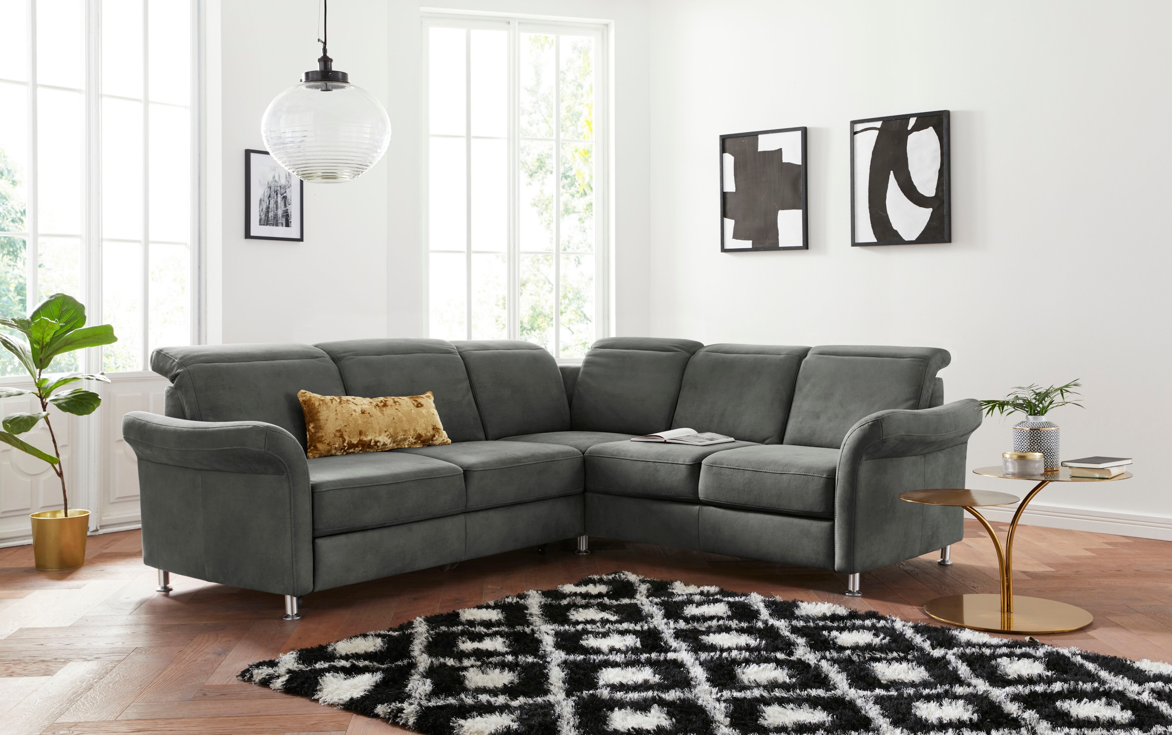 sit&more Ecksofa "Darwin L-Form" inklusive Federkern, wahlweise mit Kopfteilverstellung, Schlaffunktion