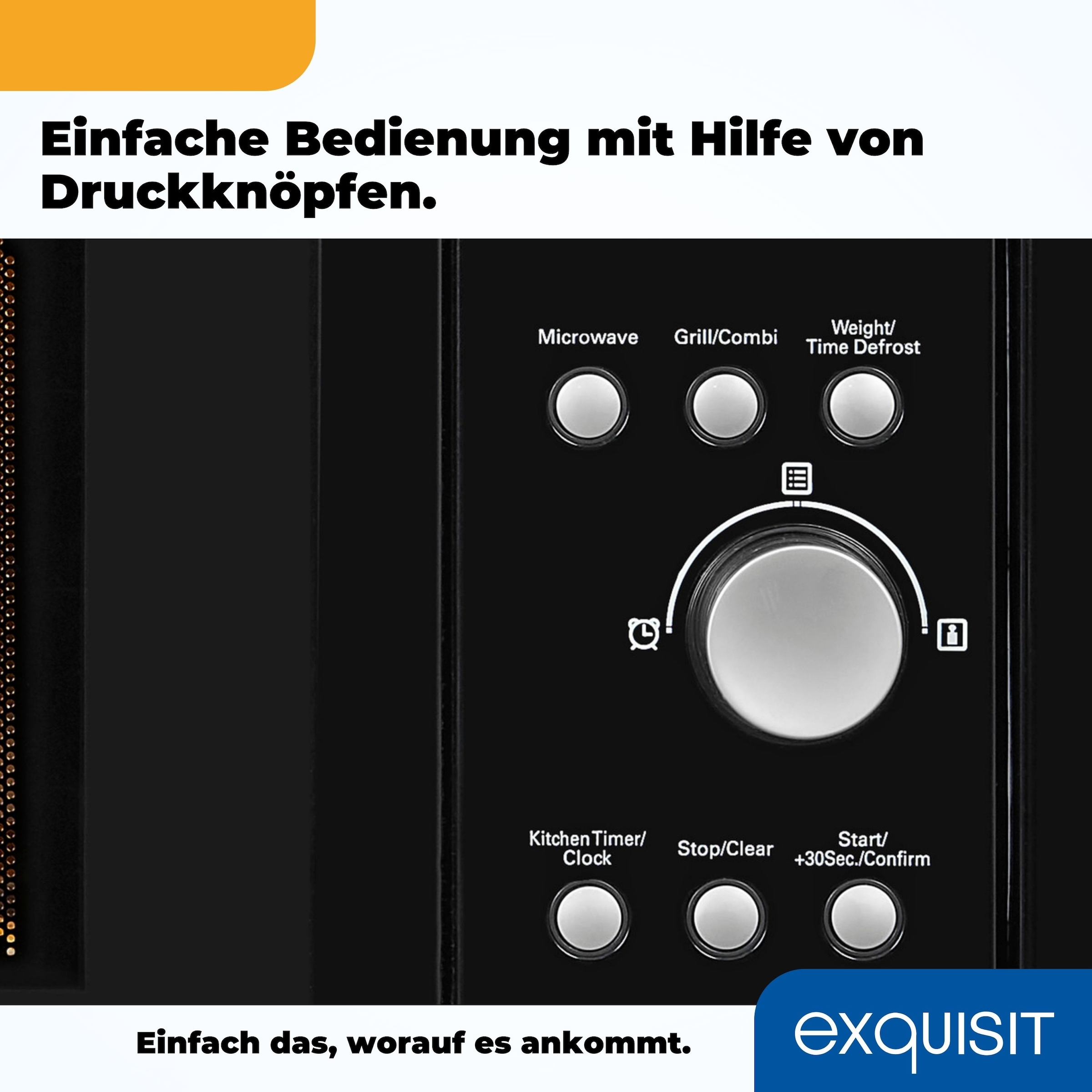 exquisit Einbau-Mikrowelle »EMW 1770-G-D-030 schwarz« 1050 W 30 Sekunden maximale Leistung durch Schnellkoch-Funktion
