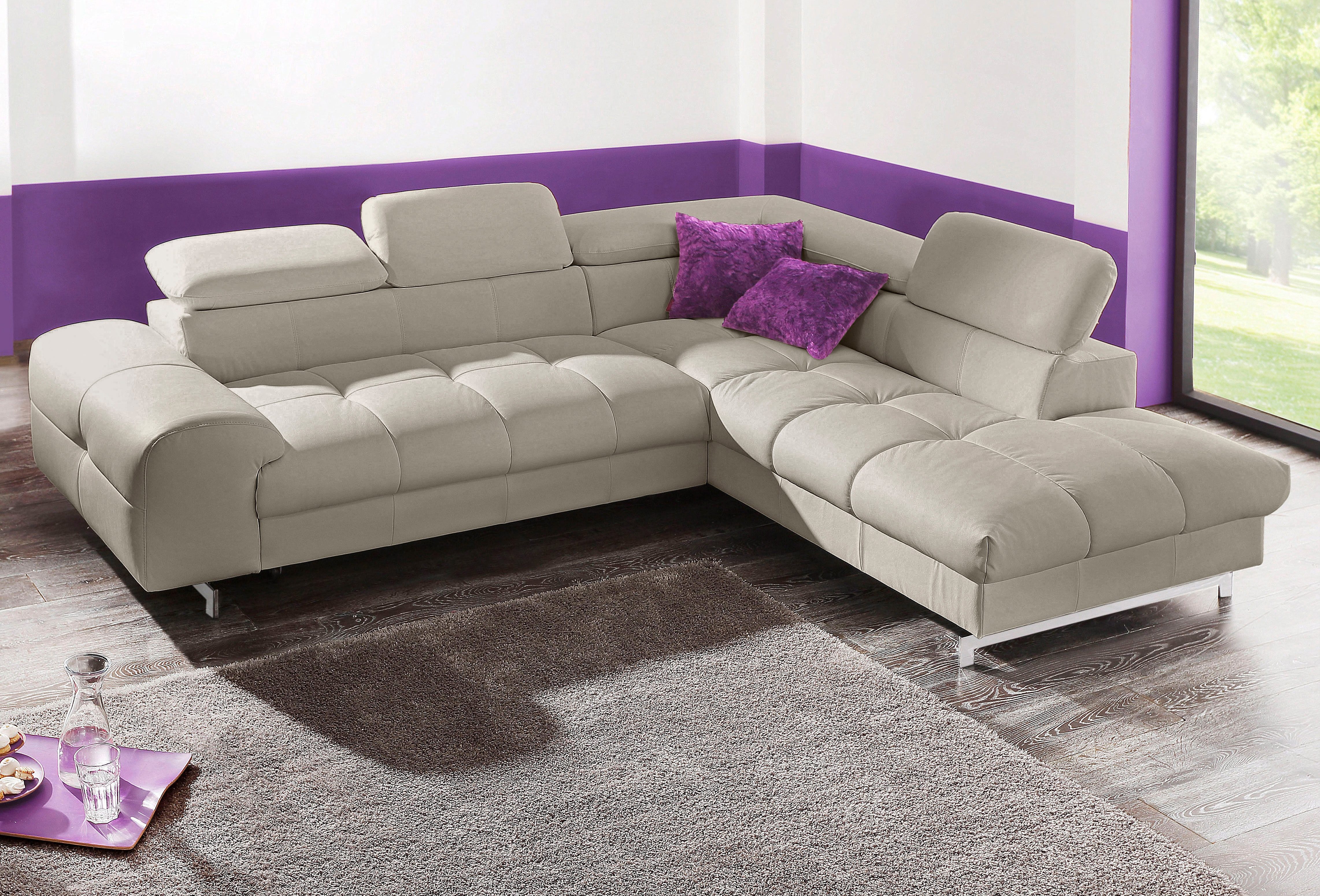 COTTA Ecksofa "Chef L-Form, B: 257cm, Leder, inkl. Kopfteilverstellung" optionale Schlaffunktion, moderne Metallkufen H 12cm, Wellenfederung
