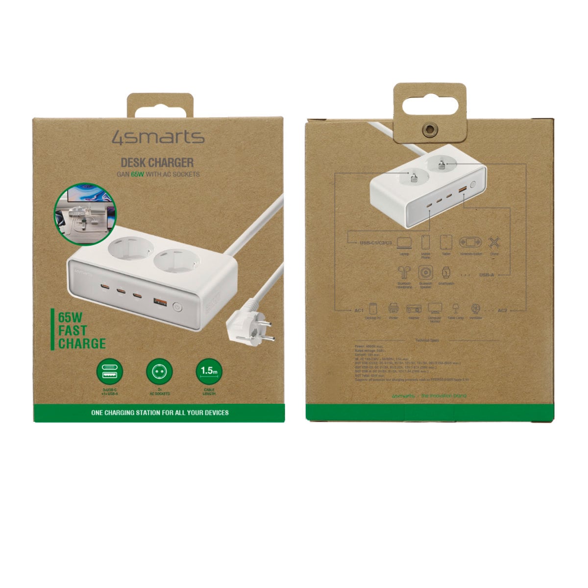 4smarts USB-Ladegerät »Desk Charger GaN 65W mit AC-Steckdosen«