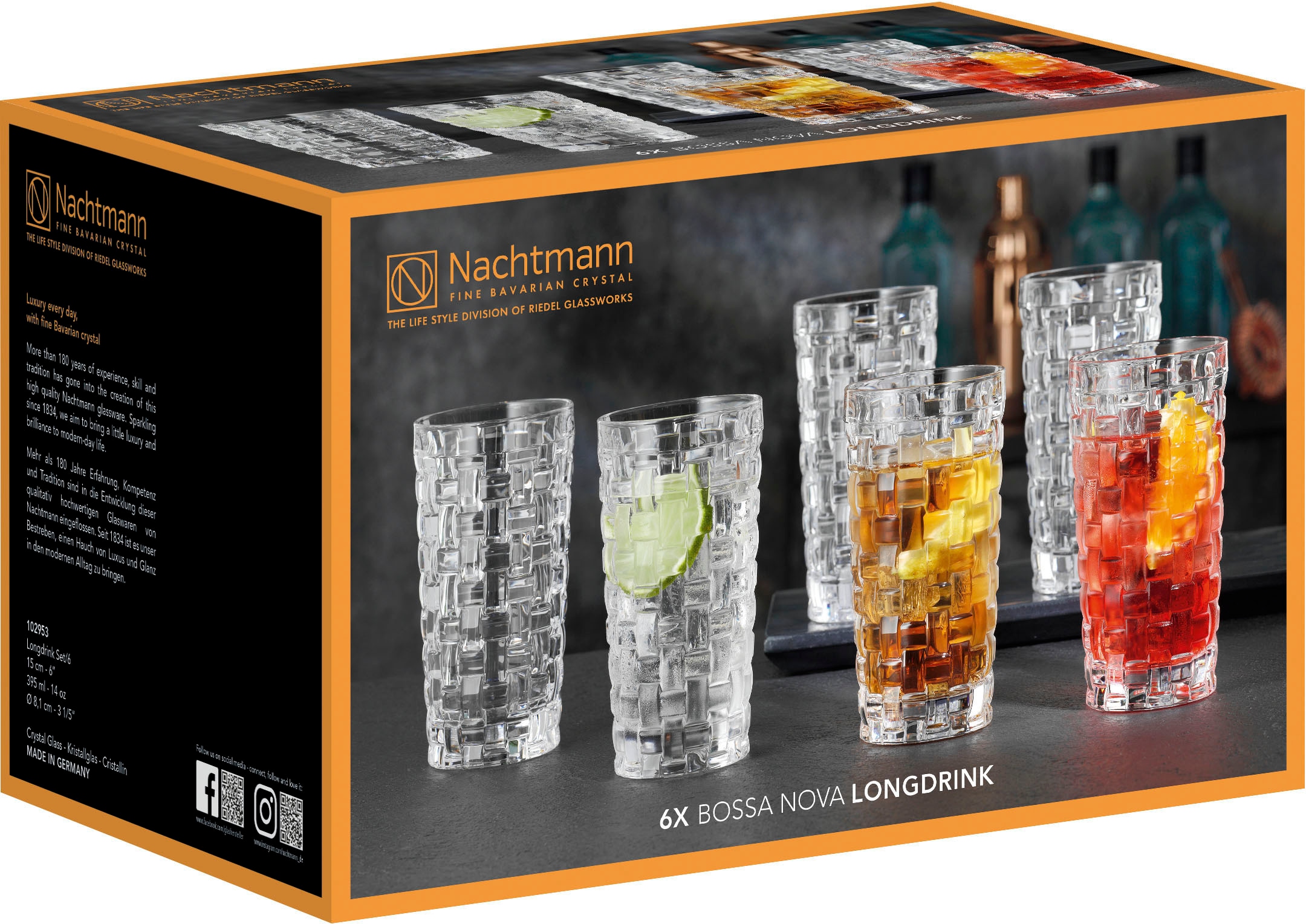 Nachtmann Longdrinkglas »Bossa Nova«, (Set, 6 tlg.), Made in Germany, 520 ml, 6-teilig