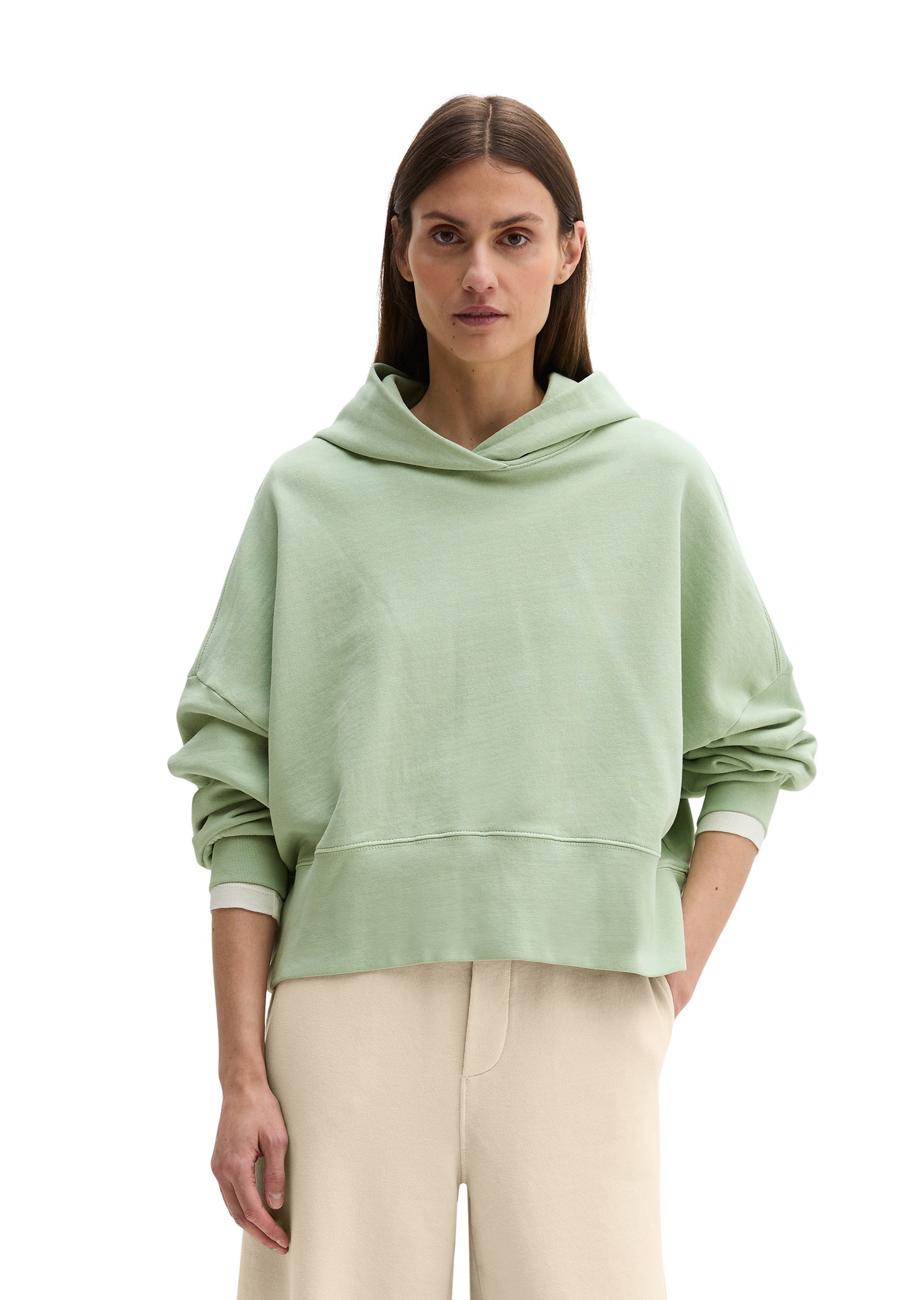 Sweatshirt MARC O'POLO "mit recycelter Baumwolle", Damen, Gr. XS, calm sage, Obermaterial: 100% Baumwolle, unifarben, loose fit, Rundhals, Bündchen, Sweatshirts Sweatshirt