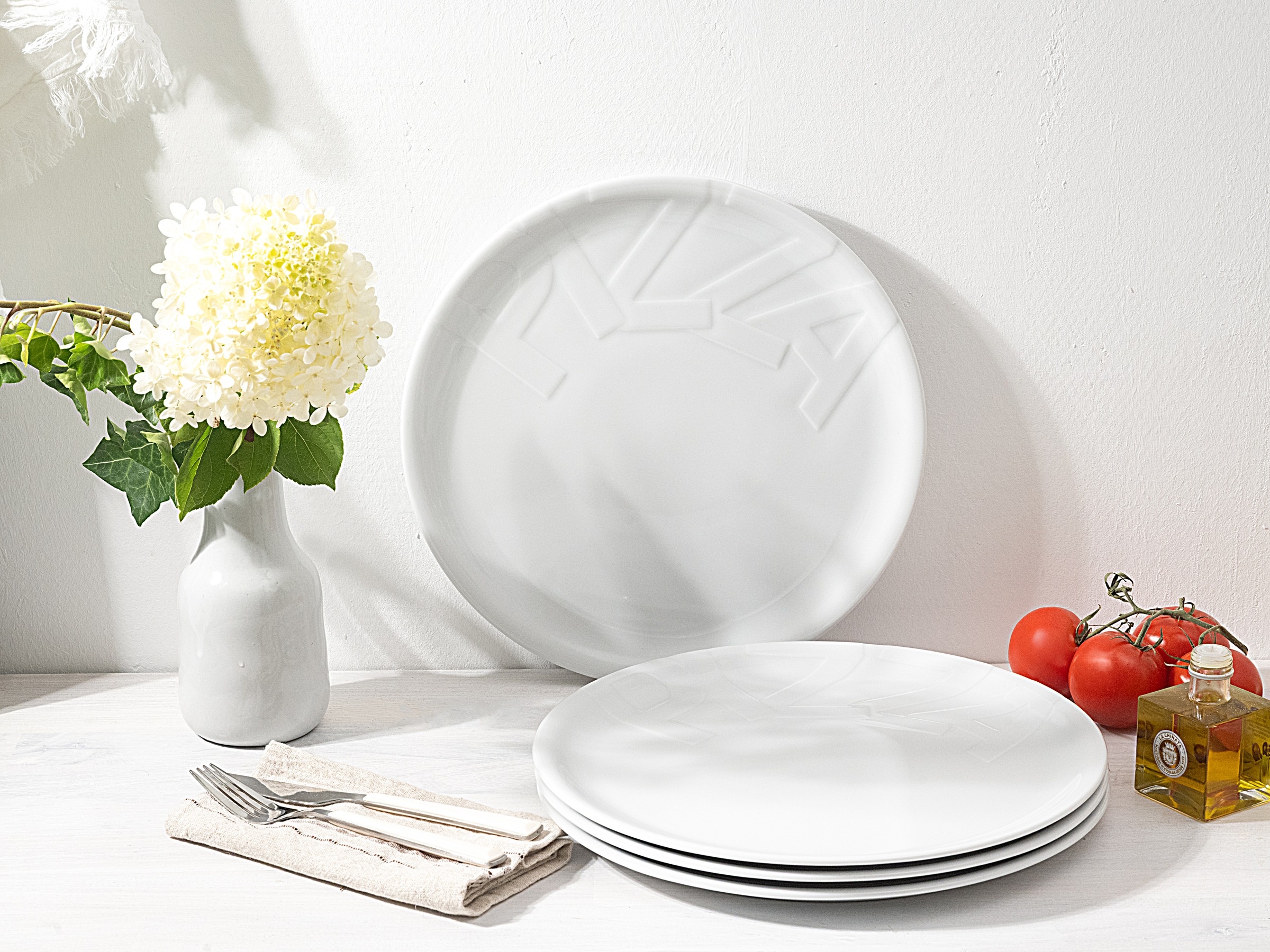 CreaTable Pizzateller "Essteller" Teller Set für 4 Personen, weiß, Porzellan
