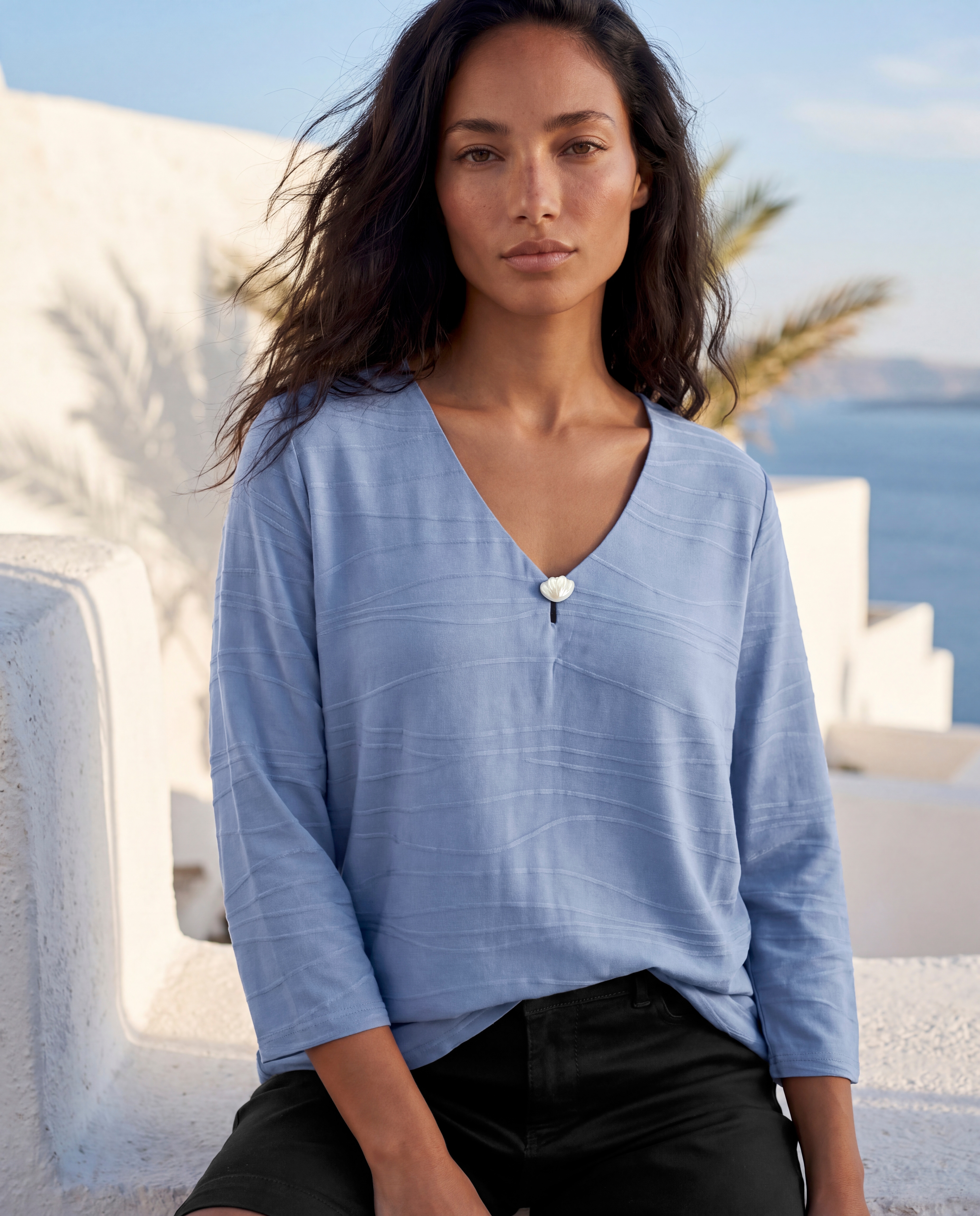 LASCANA 3/4-Arm-Shirt "mit Wellenstruktur" aus luftigem Viskose-Stretch