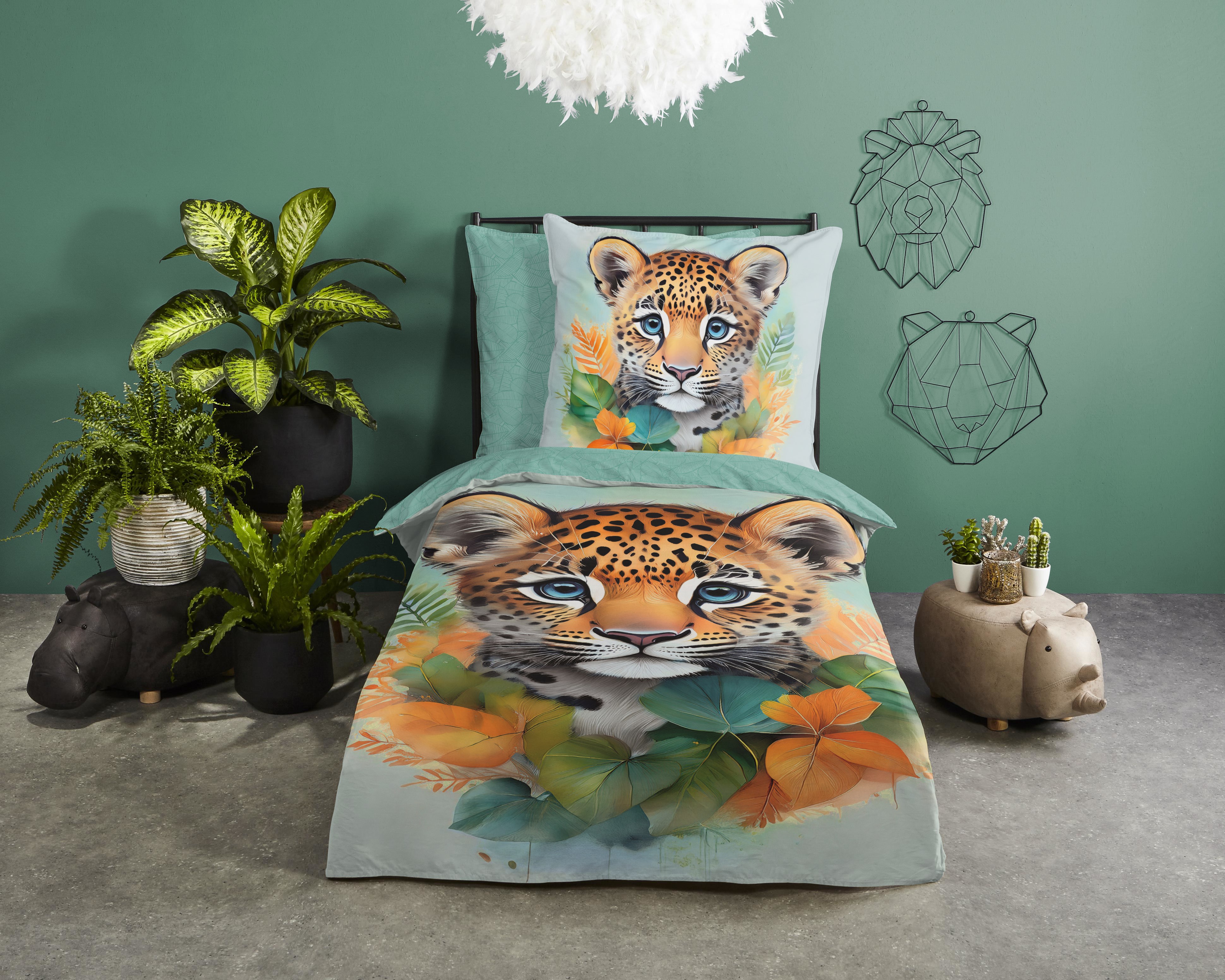 good morning Kinderbettwäsche "Lodewijk" 2 Baumwolle, Renforcé, 135x200, Wendeoptik, Kind, Leopard, Boho