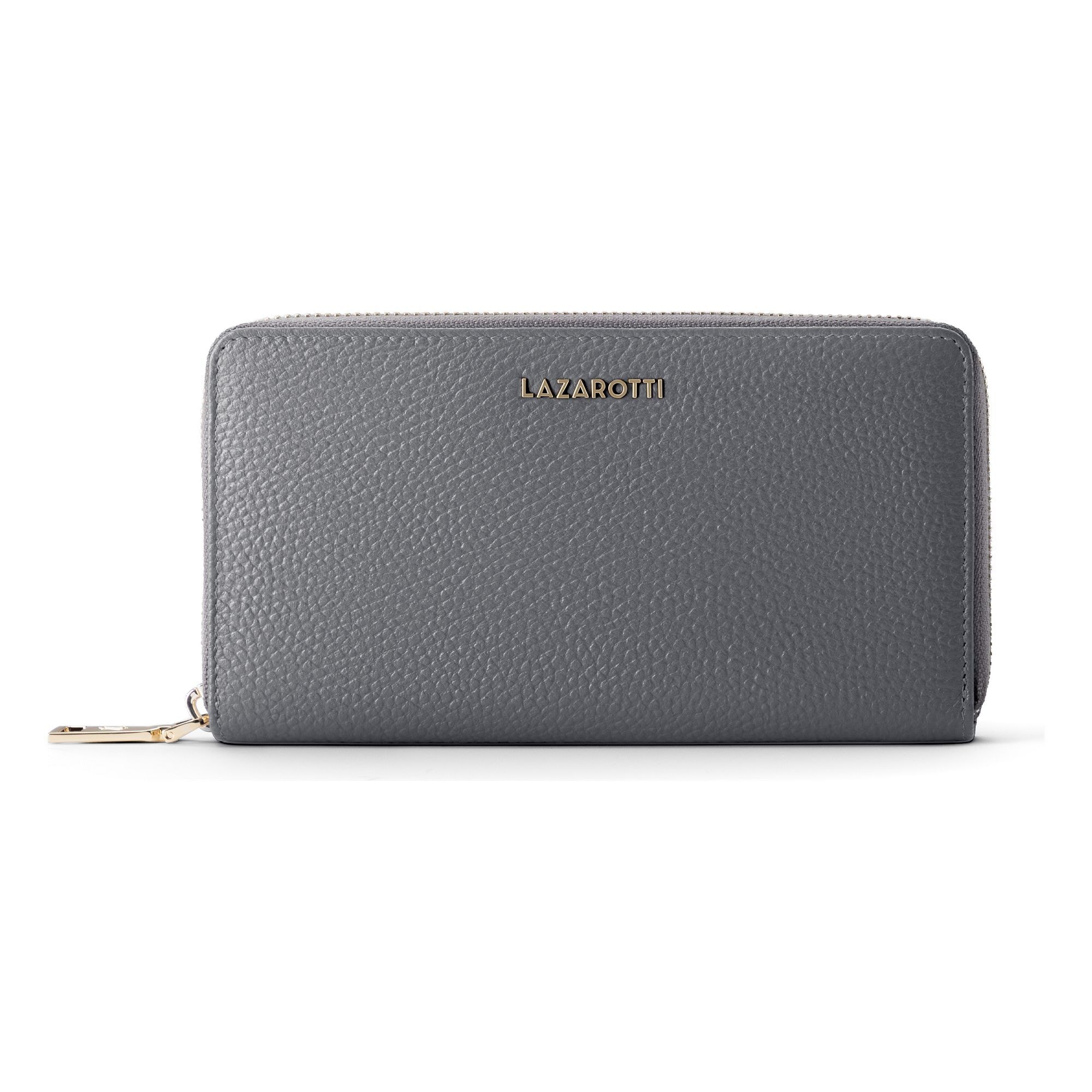 "Geldbörse LAZAROTTI ""Bologna Leather XL Zip-Around Geldbörse Leder 19 cm"", Damen, grau (dunkelgrau), Leder, Kleinlederwaren"
