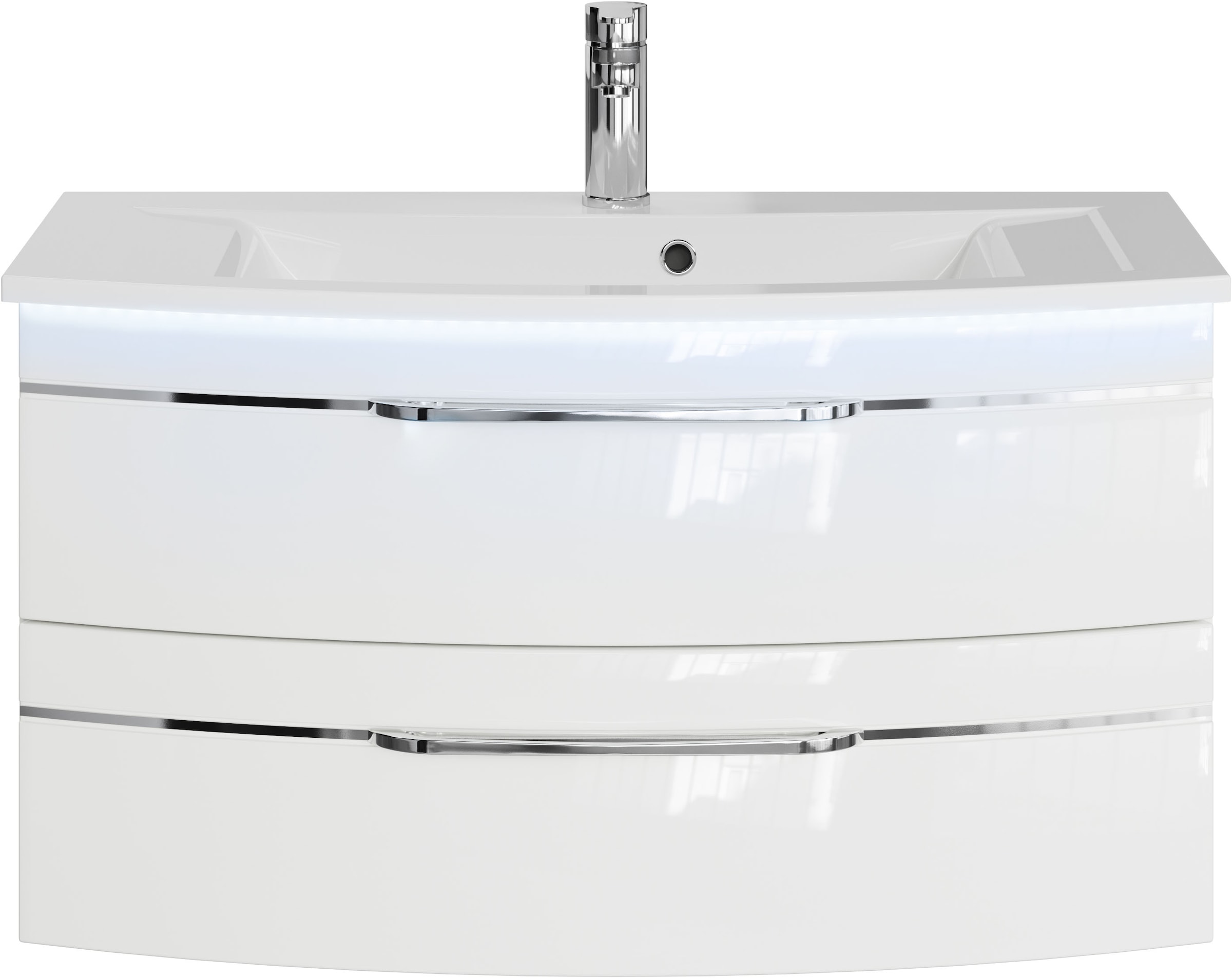 Saphir Waschtisch »Serie 7045 Mineralmarmor-Waschtisch und Unterschrank, 91 cm breit«, Waschplatz mit 2 Schubladen, Badmöbel Set mit Waschtisch