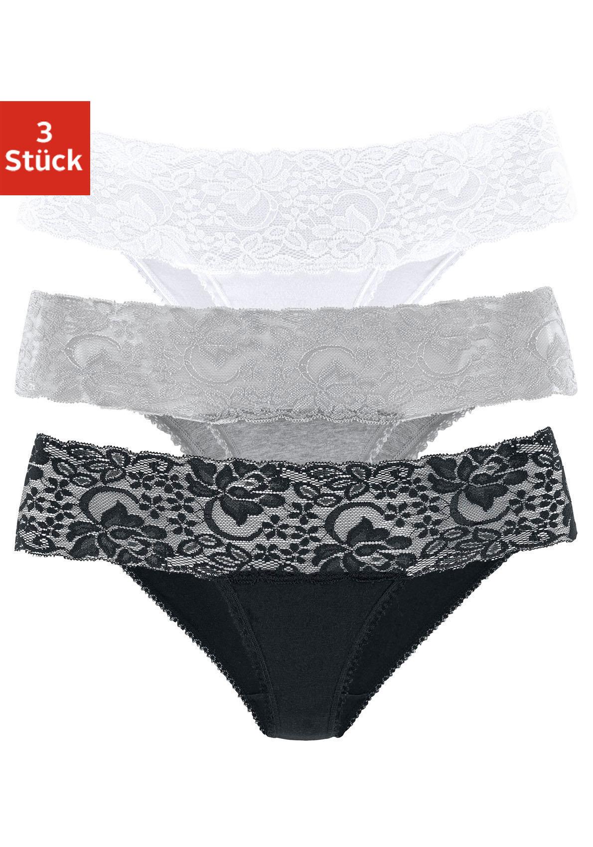Vivance 3er-Pack, aus elastischer Baumwolle mit floraler Spitze