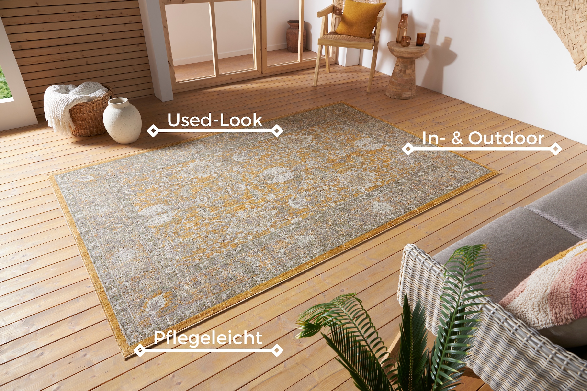 NORTHRUGS Teppich »Luxor«, rechteckig, 3 mm Höhe, In-& Outdoor, Läufer, Wetterfest, Balkon, Wohnzimmer, Orient