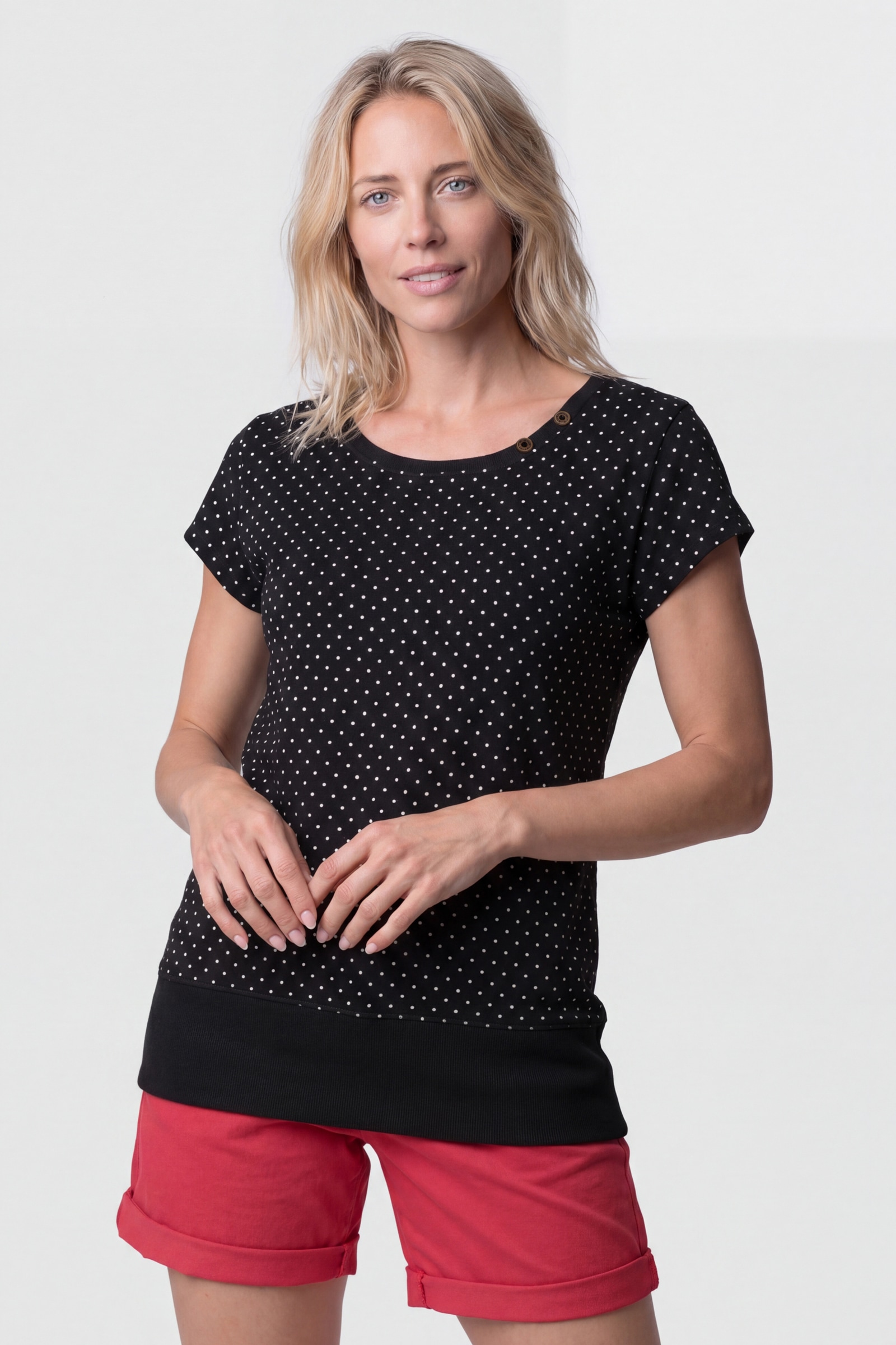 Alife & Kickin Rundhalsshirt »Damen BirteAK P Kurzarmshirt, Shirt« Kurzarm mit Polka-Dot-Allover-Print, Scoop-Neck und Rippbund