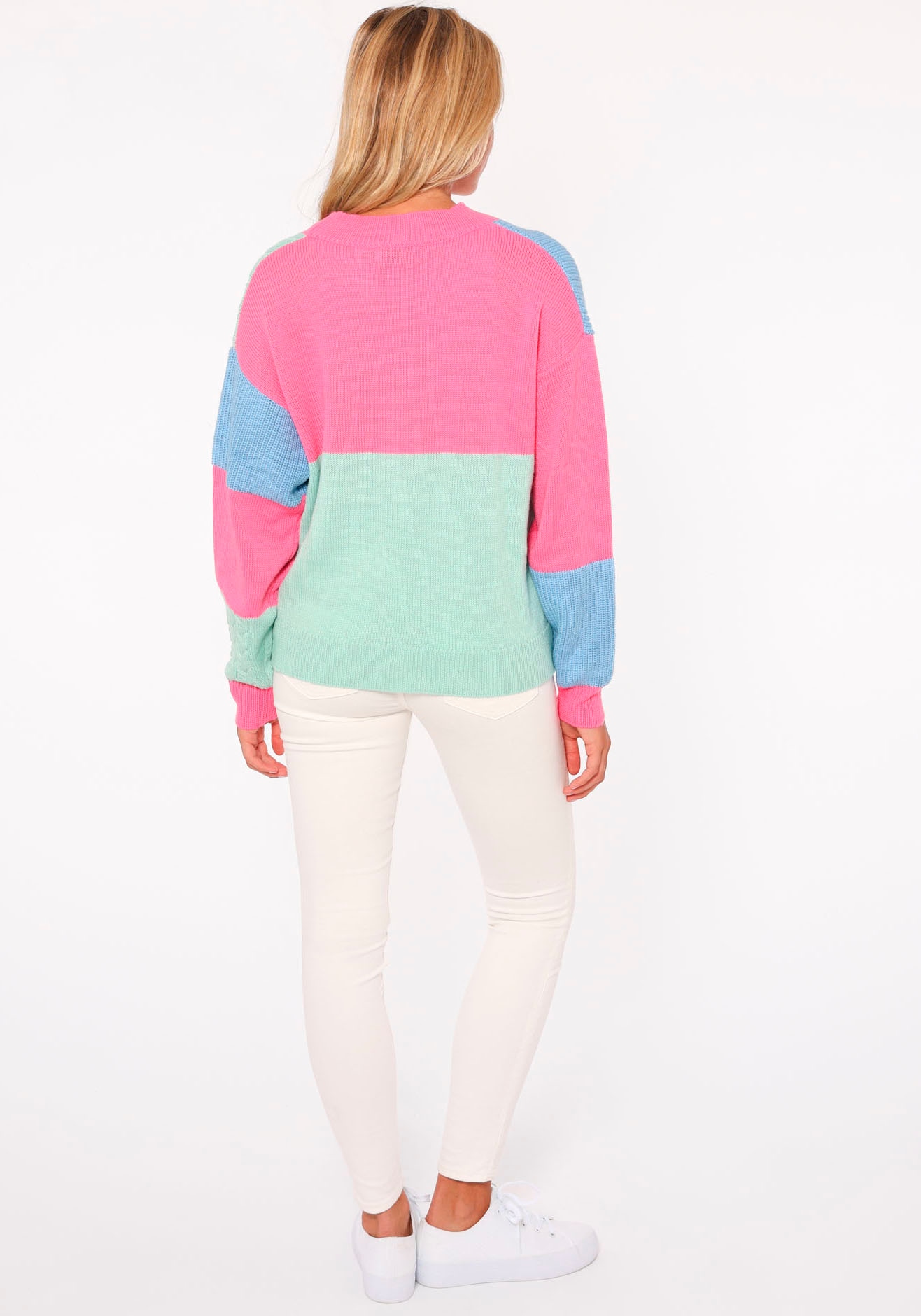Zwillingsherz Cardigan »"Color Mix"«, Colour-Blocking, Langarm, Zopfmuster, V-Ausschnitt, Wollanteil