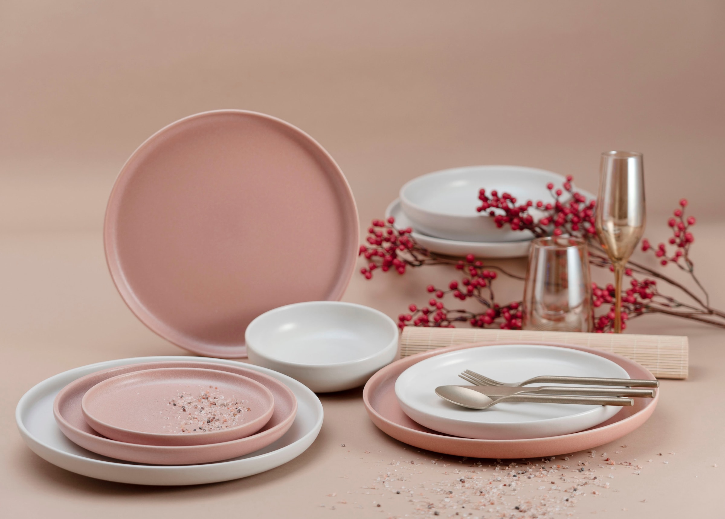 8 BAUR Glasur Rusty Offwhite«, (Set, tlg.), CreaTable seidenmatte »Uno + | Rose Tafelservice