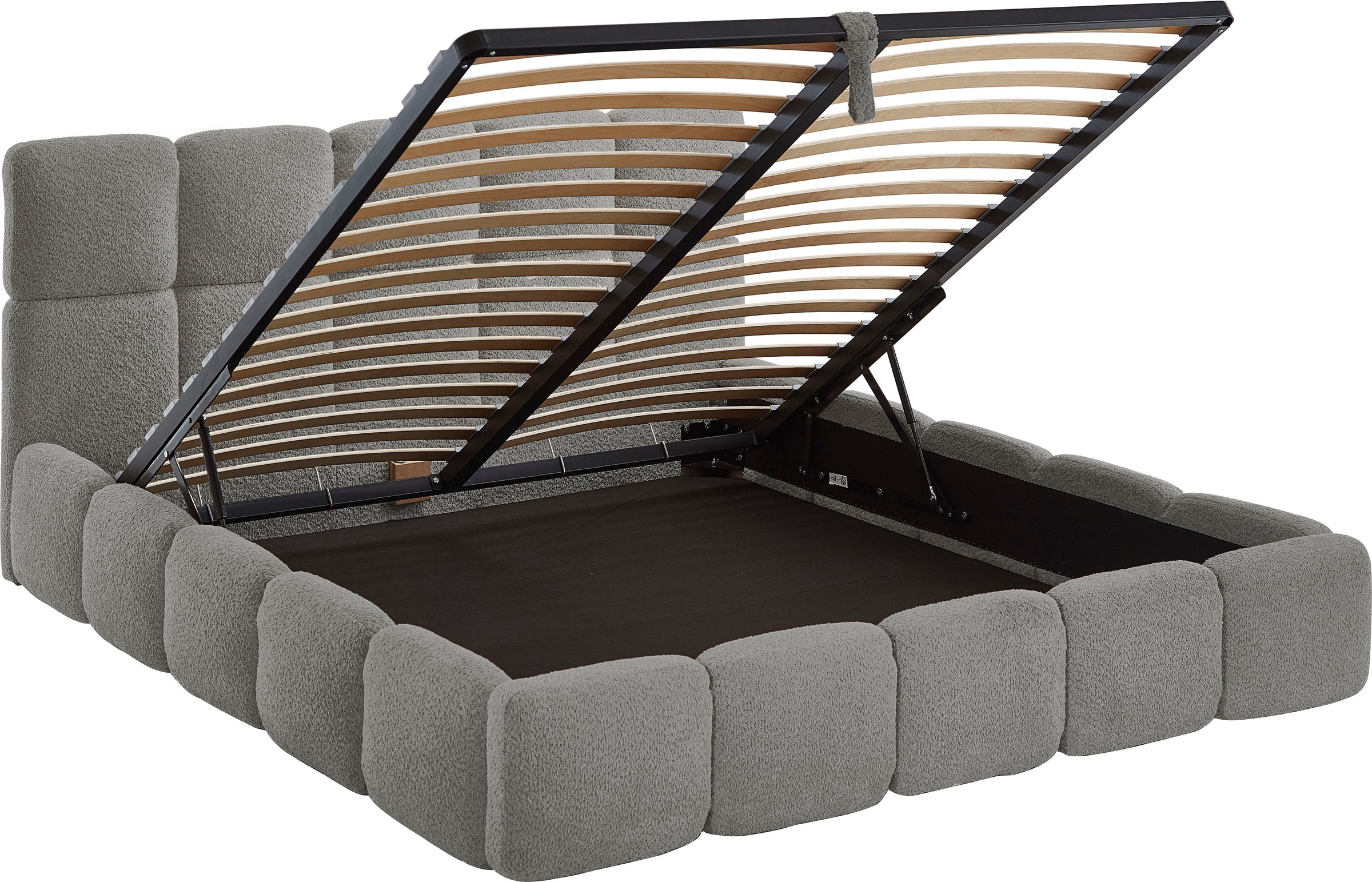 ATLANTIC home collection Polsterbett »"Jane" mit großen Stauraum«, luxurious gepolstertes Kopfteil und Rahmen, Bezug mit Bouclécharakter