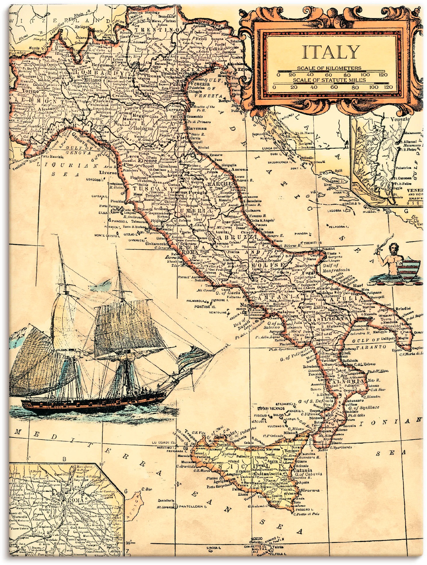 Artland Wandbild "Italienkarte" 1 Stk. tlg. als Leinwandbild, Poster in verschied. Größen