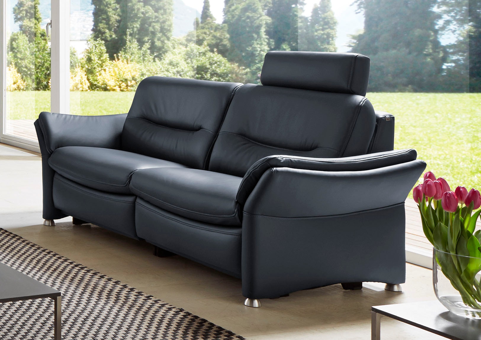 HUKLA 2,5-Sitzer »HU-SF15058 Ledersofa, Breite 194 cm«, aus Leder, optional Kopfstütze u. WallAway-Funktion