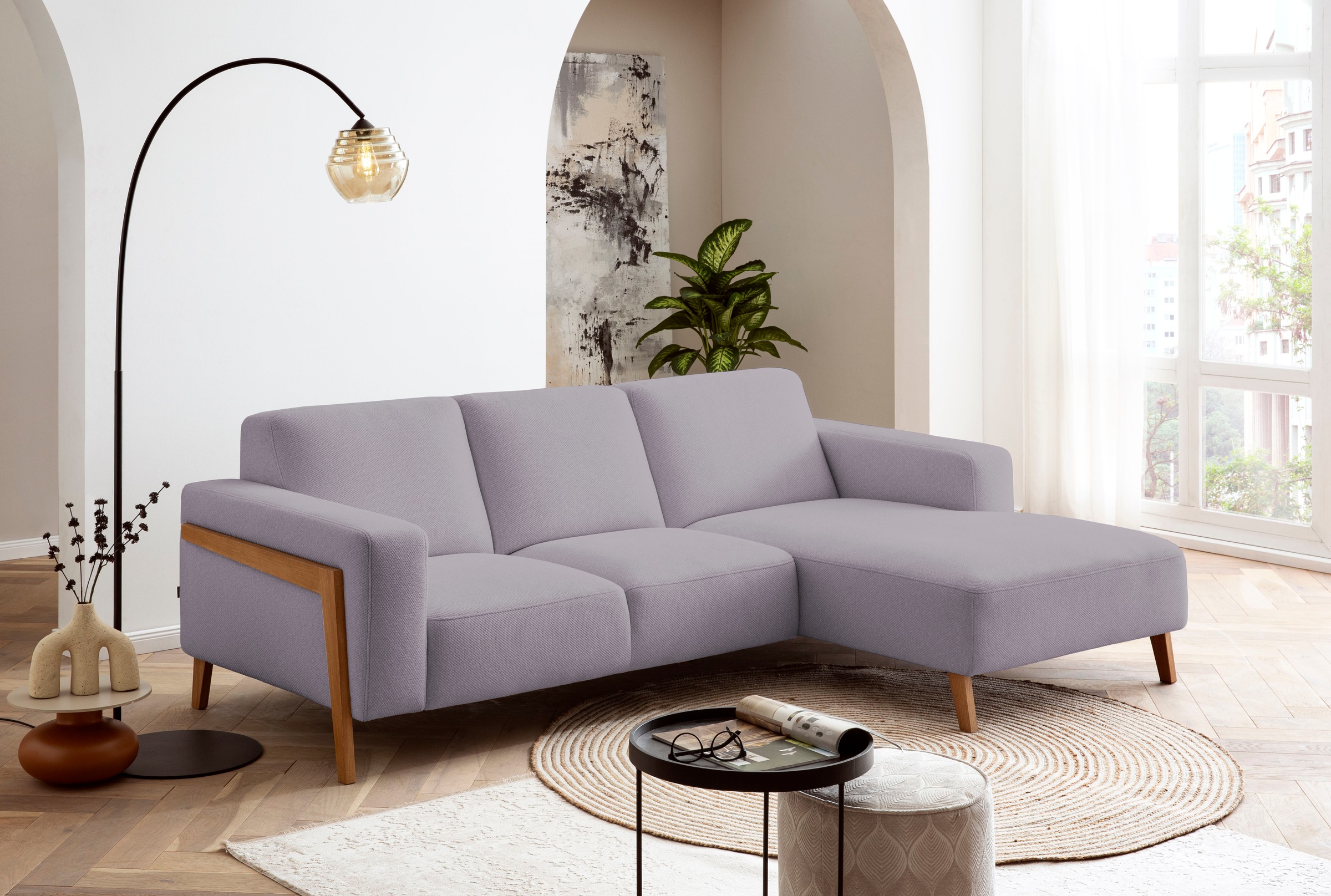 exxpo - sofa fashion Ecksofa »Starr, modern und klassisches Design, hochwertige Verarbeitung, bequem«, L-Form, wahlw. elektrische Sitztiefenverstellung, Massivholzfüße