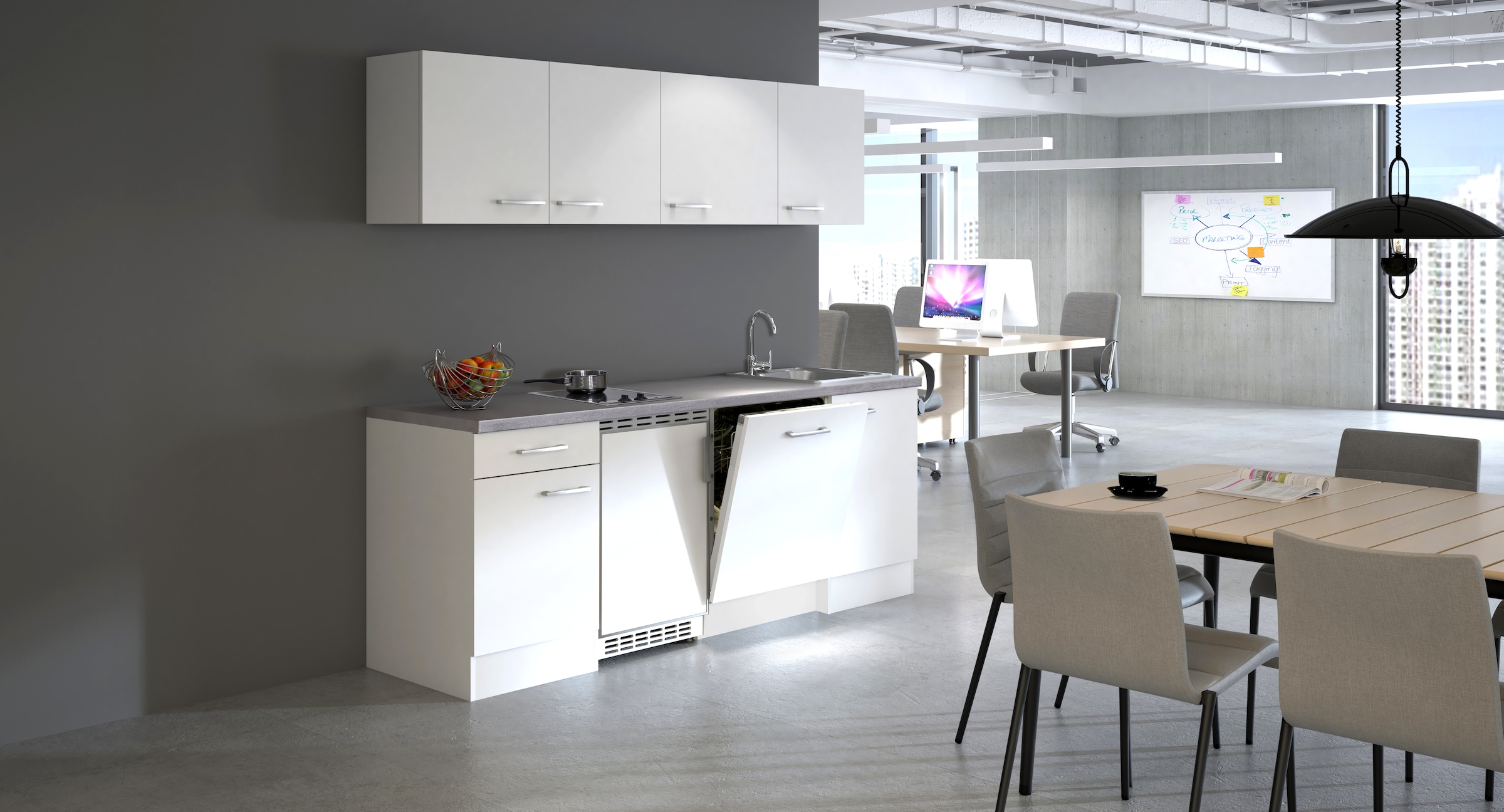Flex-Well Küchenzeile »Kopenhagen, Breite 210 cm, inkl. Geschirrspüler«, Officeküche, wahlweise mit 2 Plattenkochfeld und/oder Mikrowelle