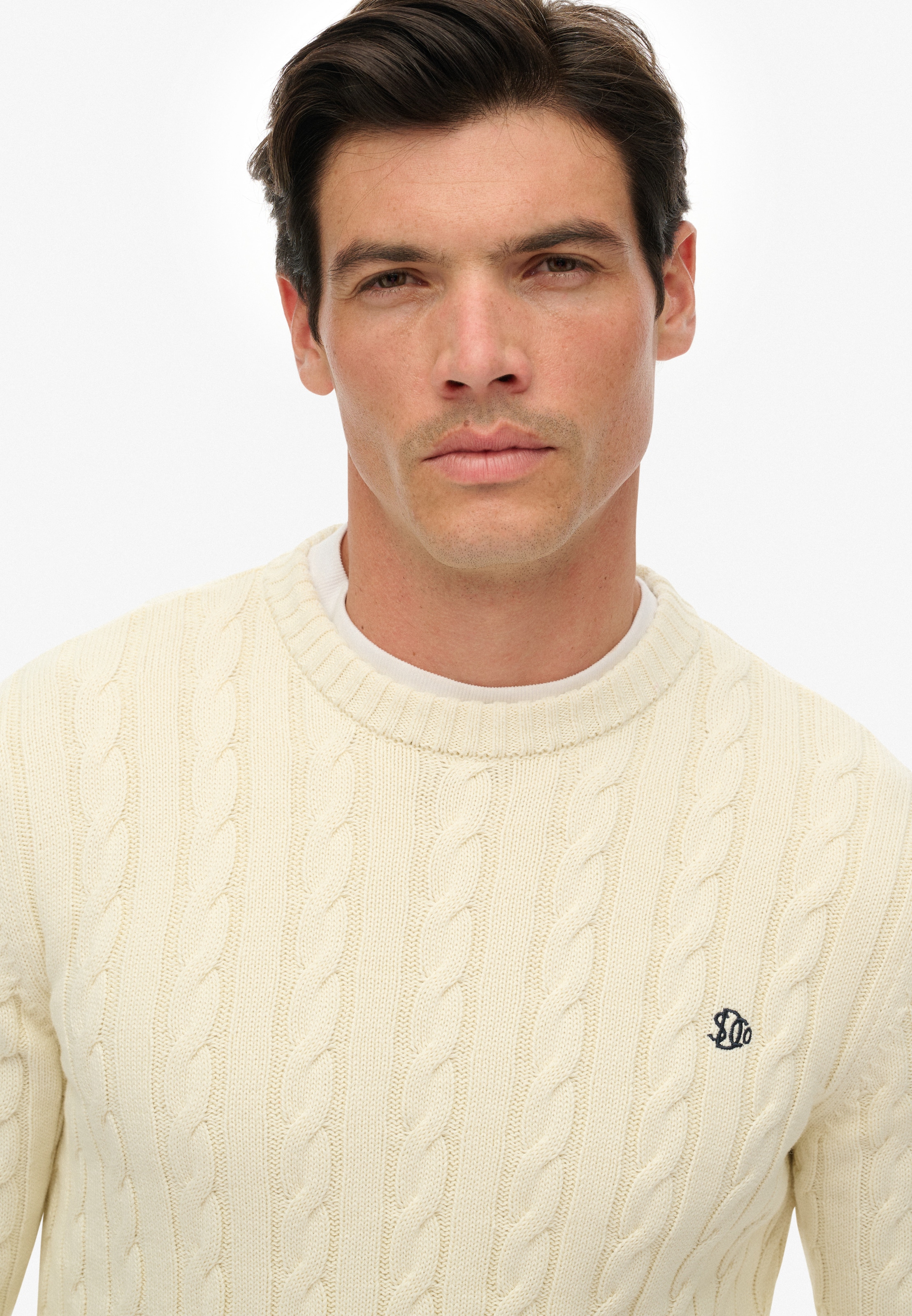 Superdry Rundhalspullover »COTTON CABLE KNIT CREW« Baumwolle, slim fit