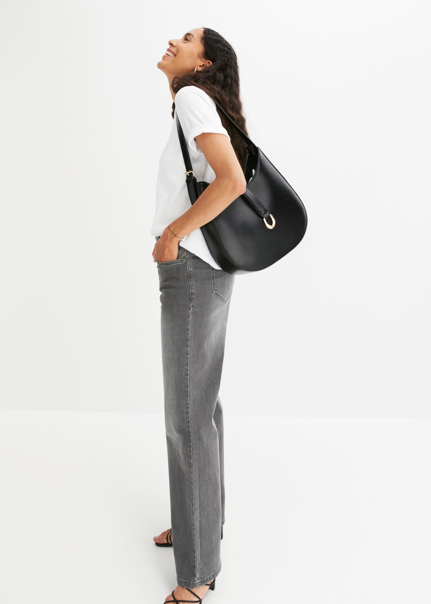 bonprix Weite Jeans Loose Fit, 5-Pocket-Style, Wide-Leg Jeans, Mid Waist