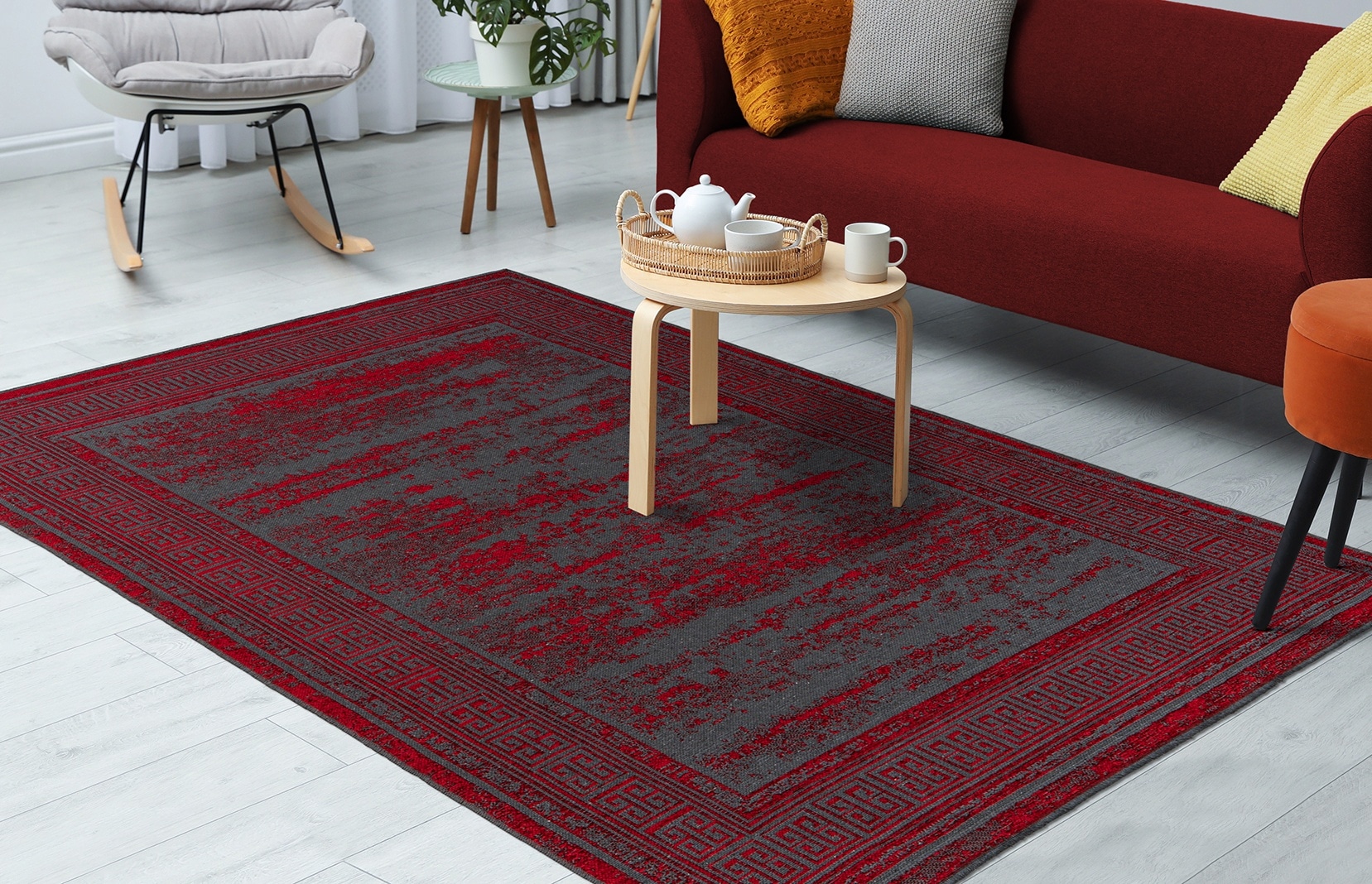 Teppich KAYOOM "Kalea 325", rot, B:120cm H:8mm L:170cm, Polyester, Teppiche, Teppich, Flachgewebeteppich mit Relief-Design, Used-Look, moderne Farben