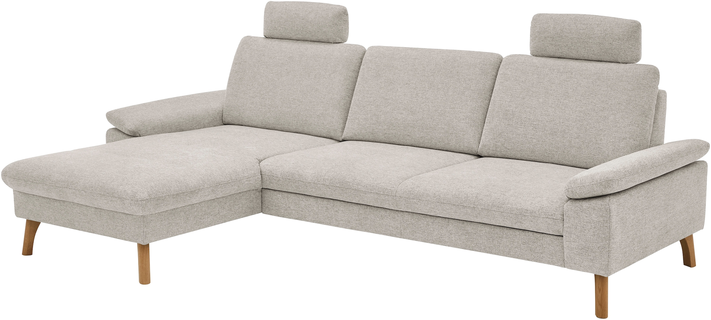Die PlanBar Ecksofa "PP-LA24075 L-Form, Breite 286 cm" opt. mit Kopfstützen, Schlaffunktion, mot. Ottomane, Sitztiefenverst.
