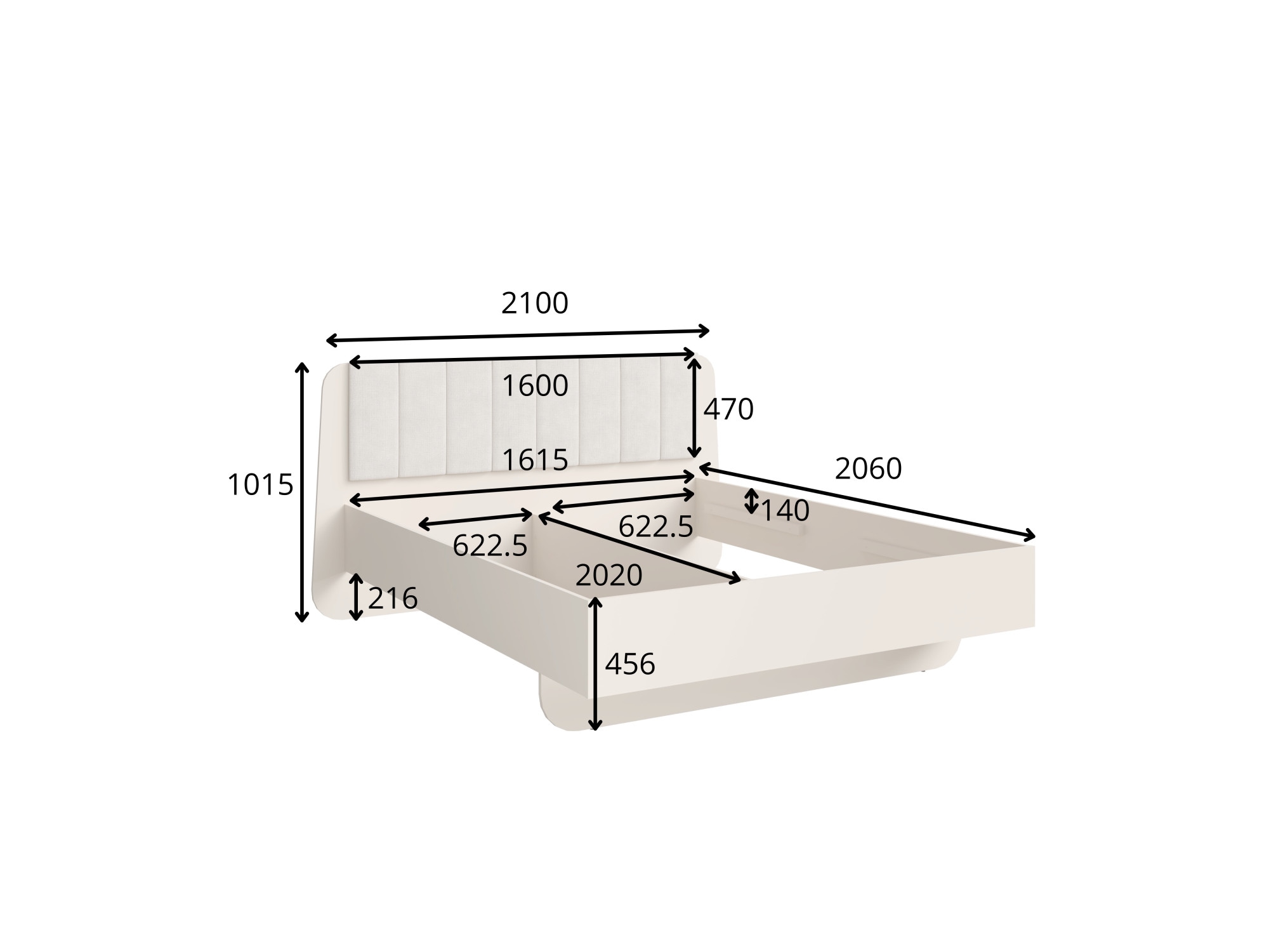 Home affaire Polsterbett »CLAREI mit gepolstertes Kopfteil, in 2 Breiten 160 und 180 cm«, Bettgestell ohne Bettkasten und Matratze, gemütlich und modern