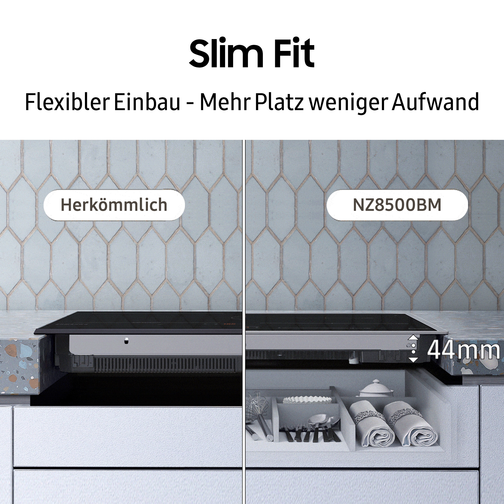 Samsung Induktions-Kochfeld »NZ64B4015HK/U1«, Höhe des Kochfelds beträgt nur 44mm & Ideal für ovale Pfannen & Töpfe