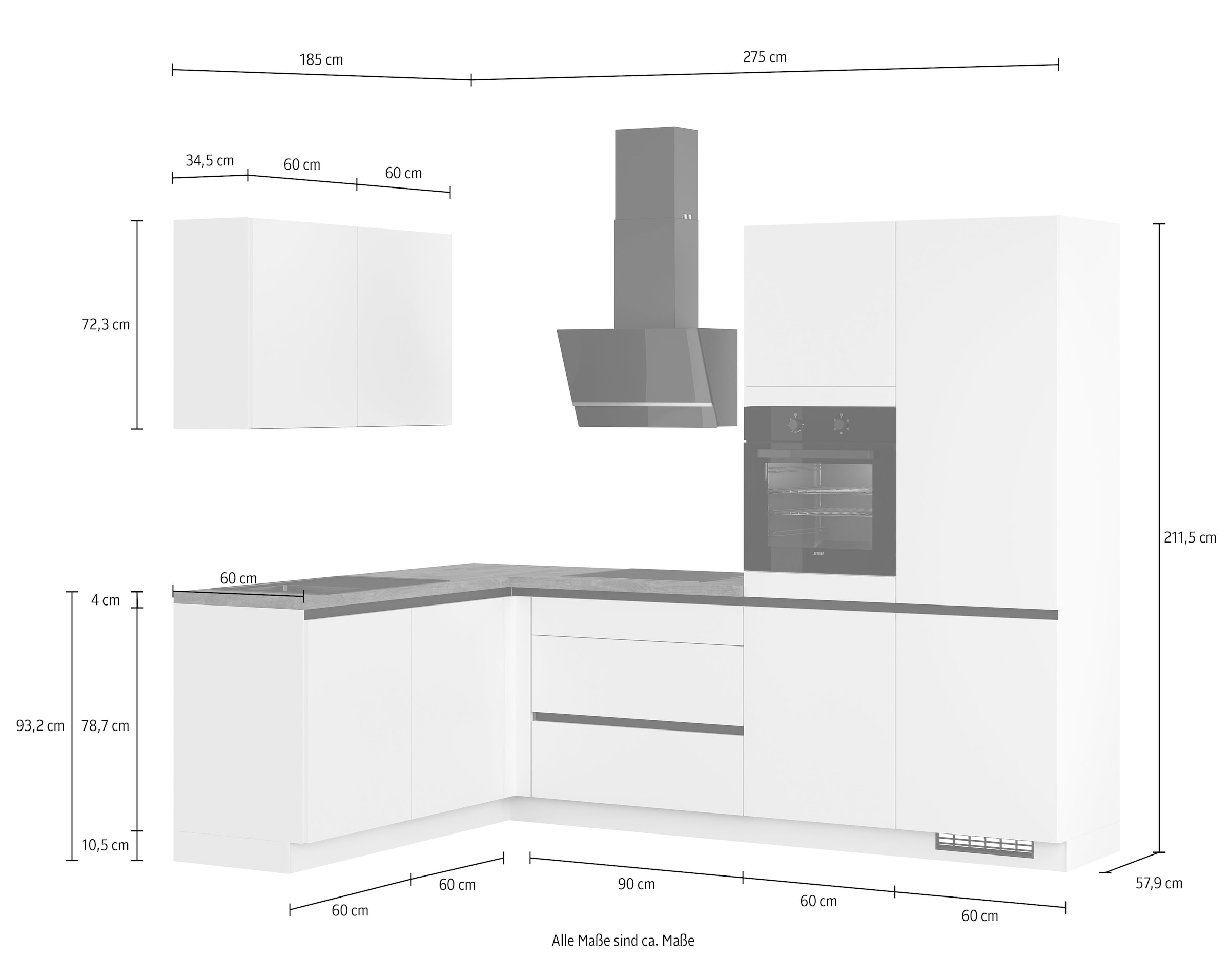 IMPULS KÜCHEN Winkelküche »"Dublin", Ausrichtung wählbar, Schubkästen mit Soft-Close,«, vormontiert, wahlweise mit E-Geräten, mit Vollauszug, Breite 460 cm
