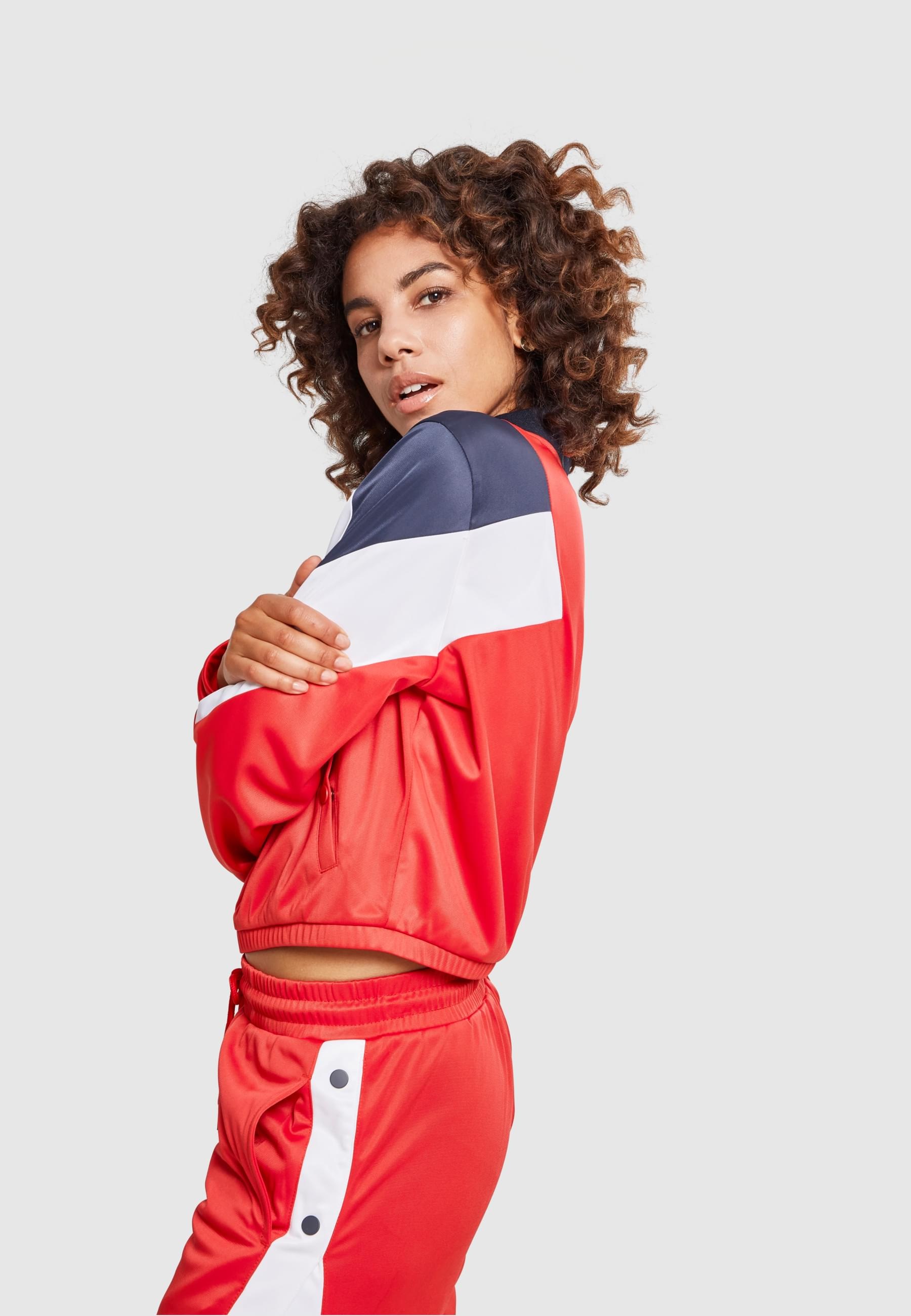 URBAN CLASSICS Allwetterjacke »Urban Classics Damen Ladies 3-Tone Track Jacket«, (1 St.), ohne Kapuze