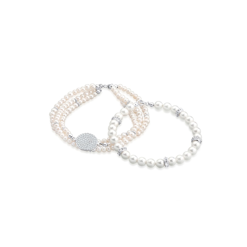Elli Premium Perlenarmband Set »Layering synthetischen Perlen 925 Silber«