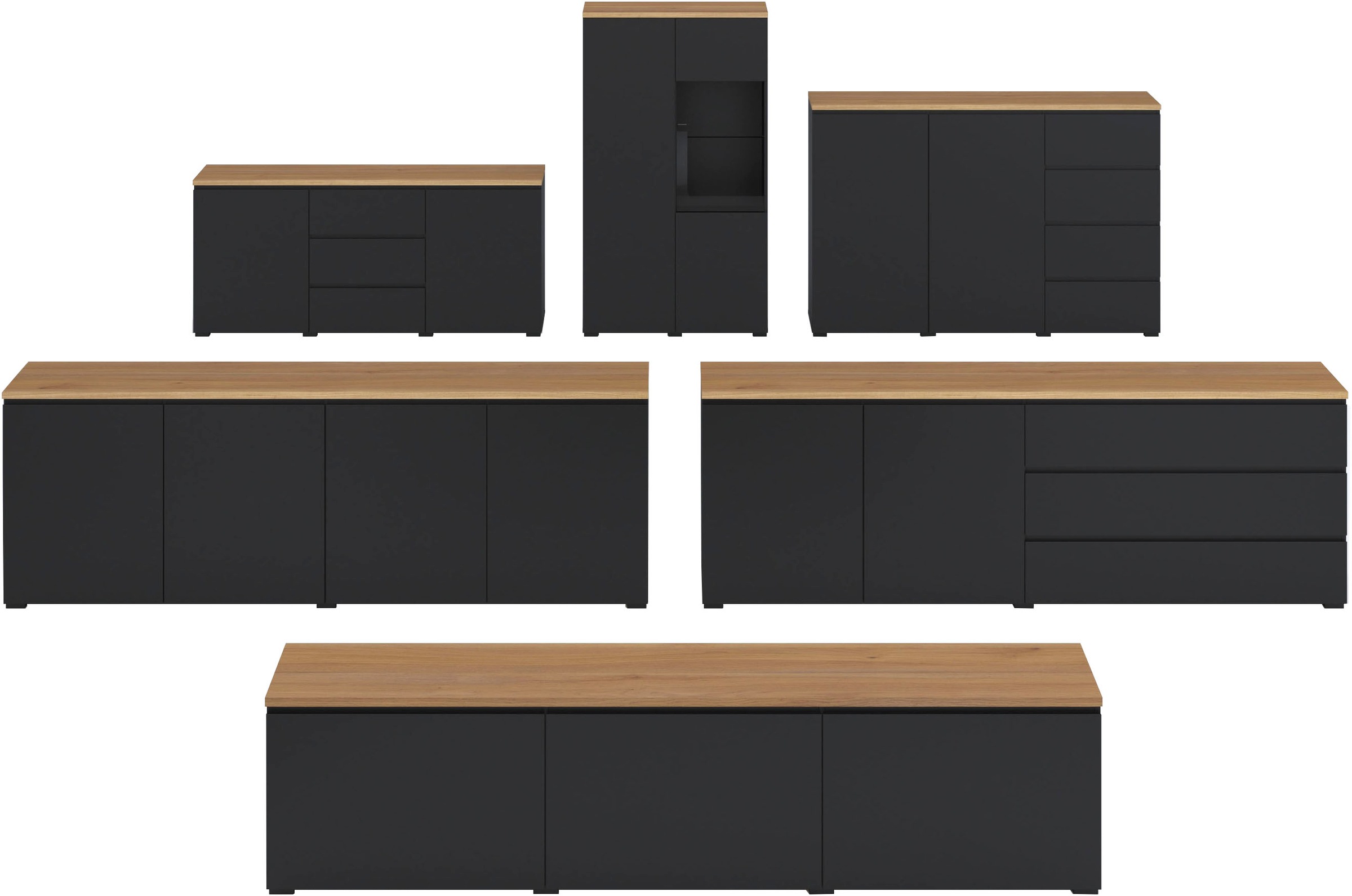 OTTO home Lowboard »Modo, Breite 200 cm, moderne grifflose TV-Kommode 3 Klappen« TV-Kommode mit viel Stauraum, TV-Bank