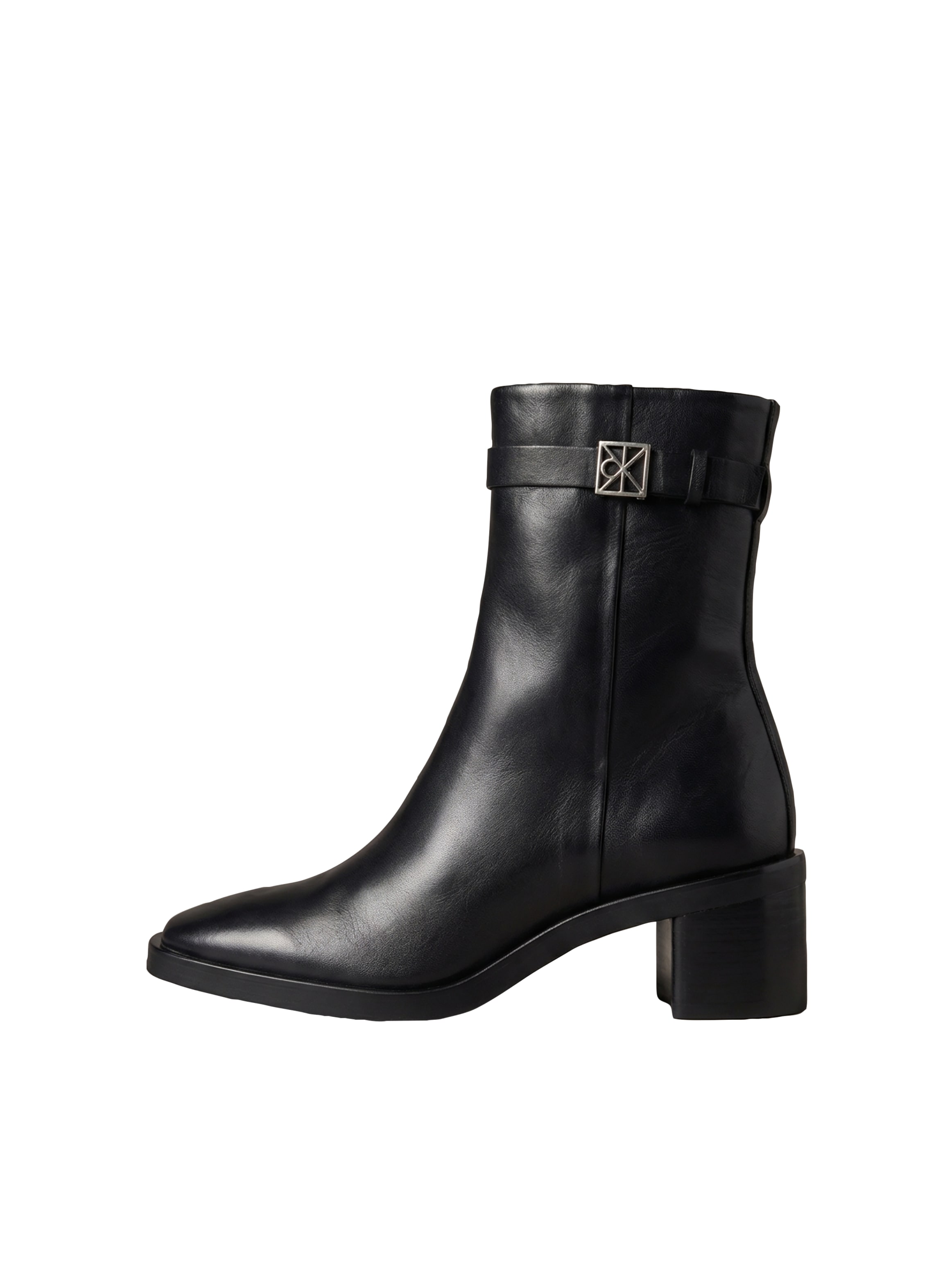 Calvin Klein Stiefelette »BLOCK HEEL ANK BOOT  LTH HDW«  Ankle Boots mit CK-Schnalle, eckige Schuhspitze und Reißverschluss