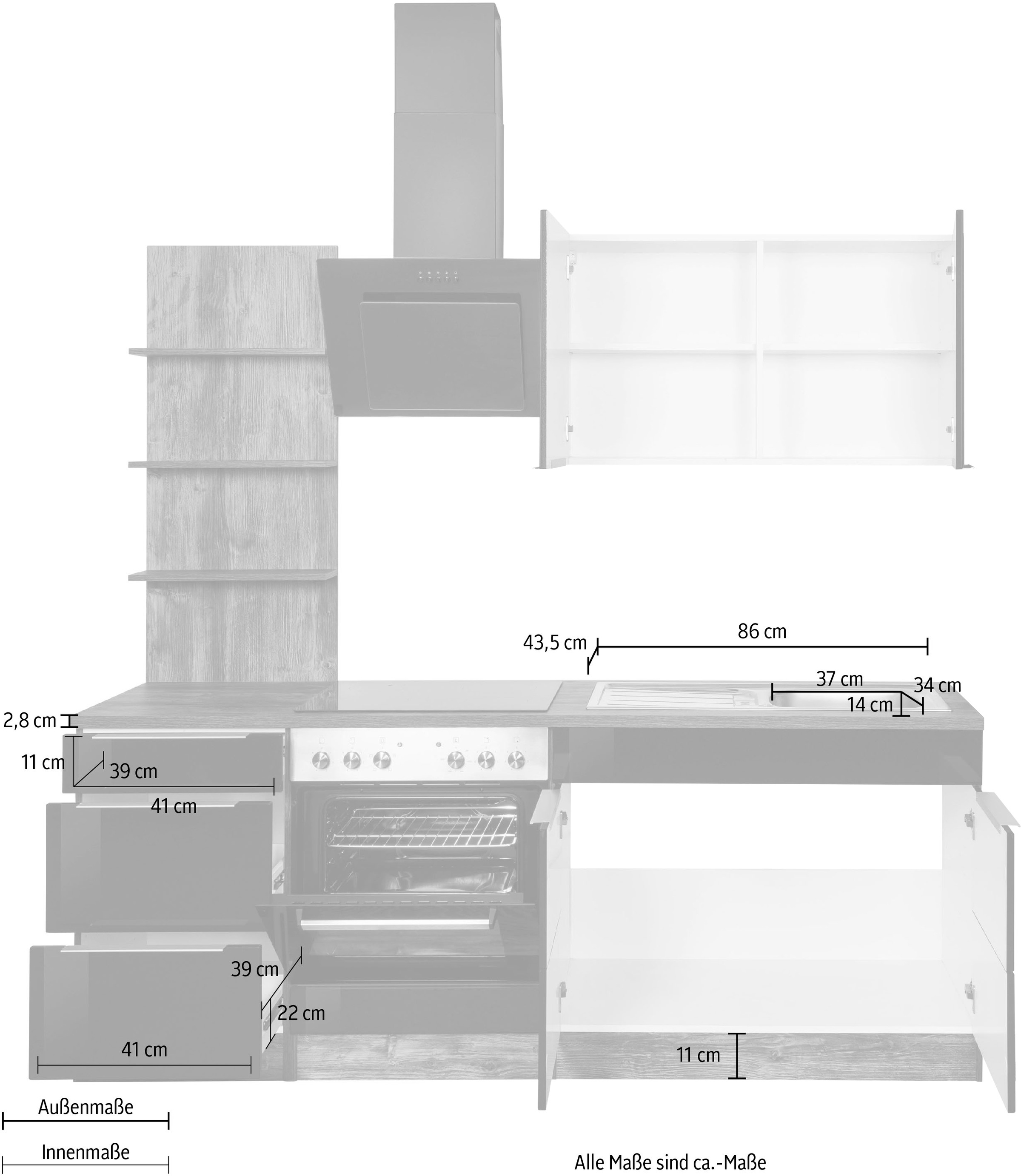 HELD MÖBEL bestellen BAUR | Küchenzeile cm 210 »Brindisi«, mit E-Geräten, Breite