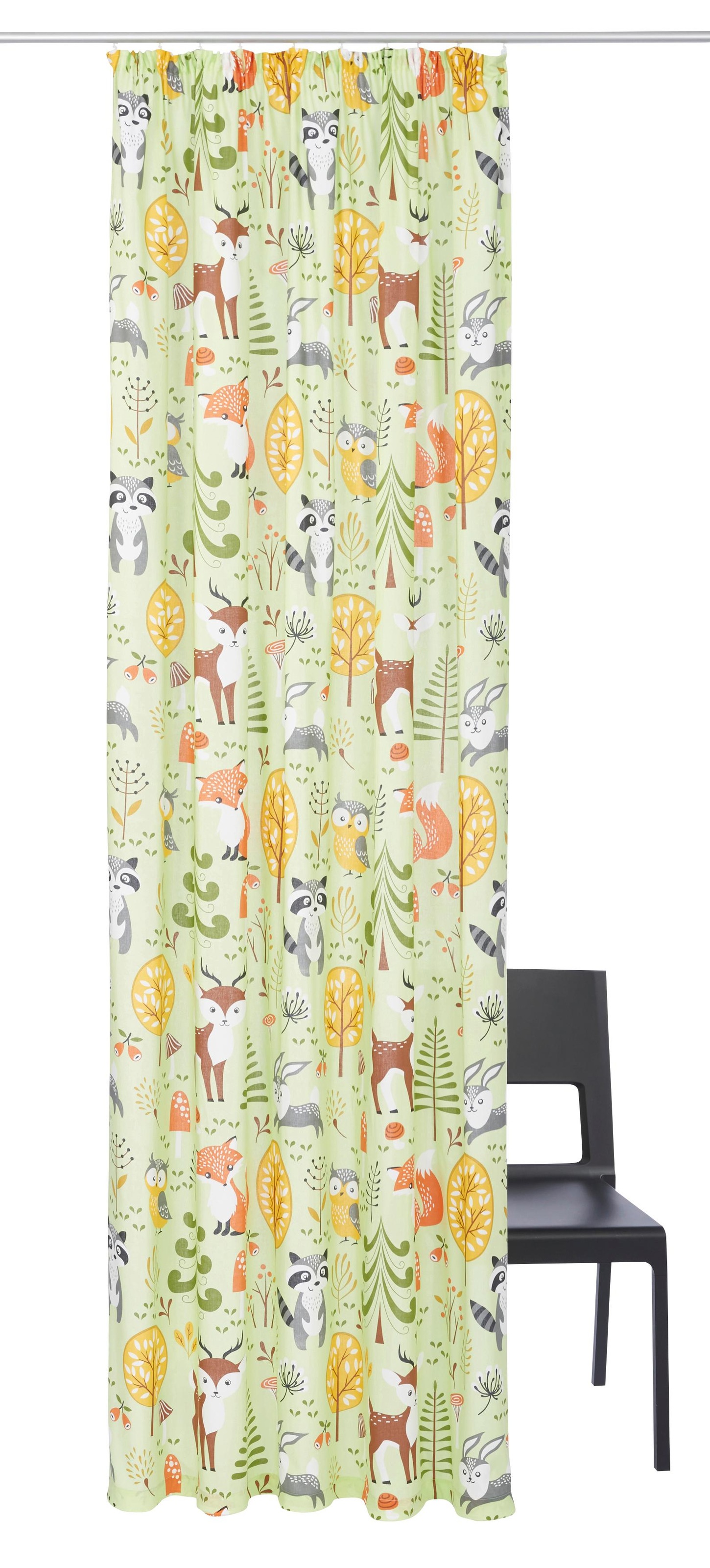 my home Gardine "Waldtiere" Kräuselband 1 Stk. tlg. Kindergardine, einseiti günstig online kaufen