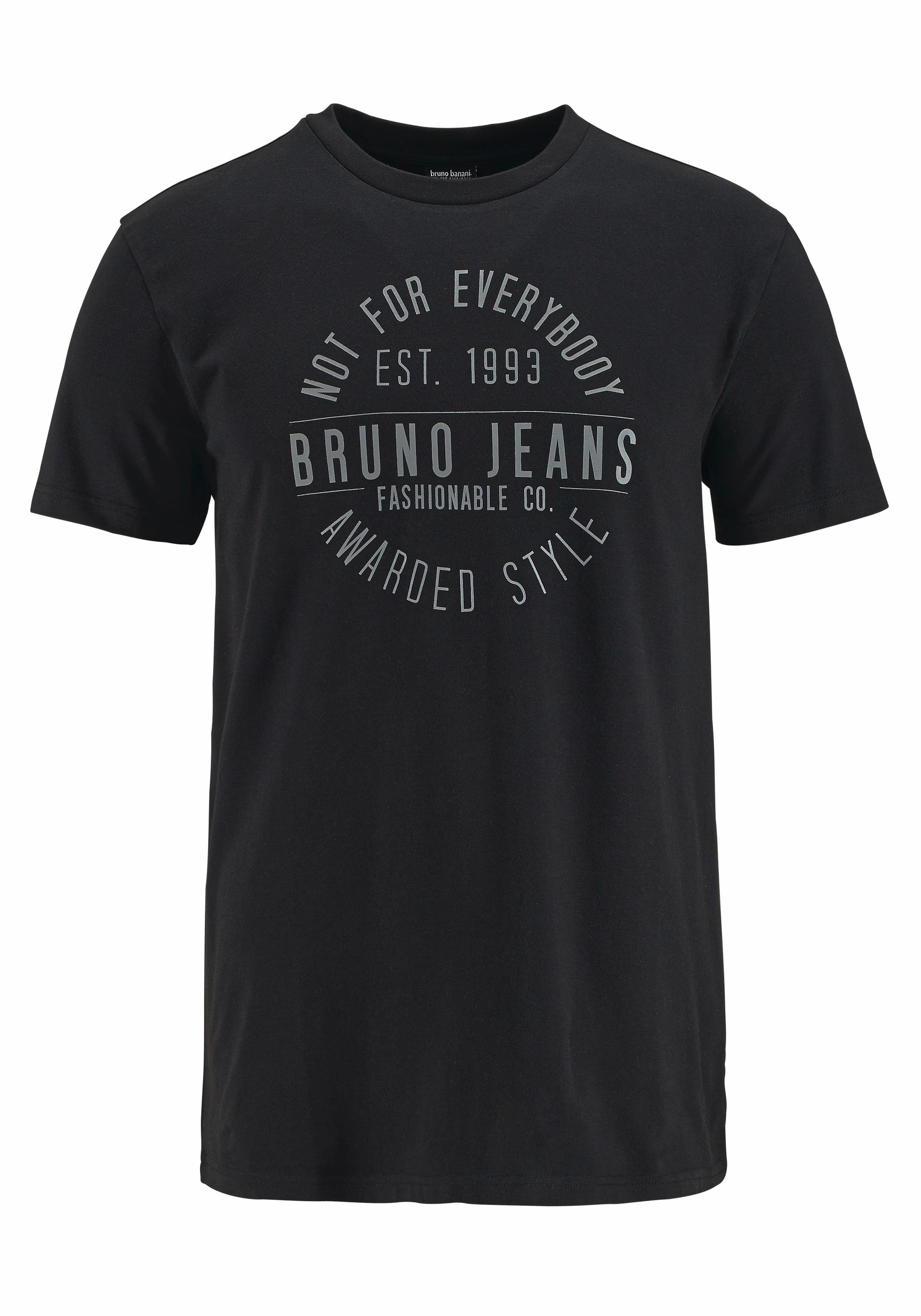 T-Shirt BRUNO BANANI, Herren, Gr. S (44/46), schwarz, Single Jersey, Obermaterial: 95% Baumwolle, 5% Elasthan, bedruckt, schmal, Rundhals, Shirts T-Shirt, Kurzarm, schmal geschnitten, bedruckt, aus Baumwollmischung 3