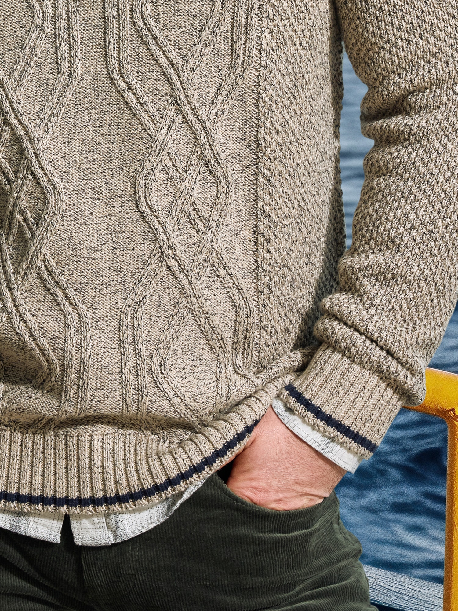 LERROS Strickpullover »LERROS Strickpullover mit Zopfmuster und Troyerkragen«