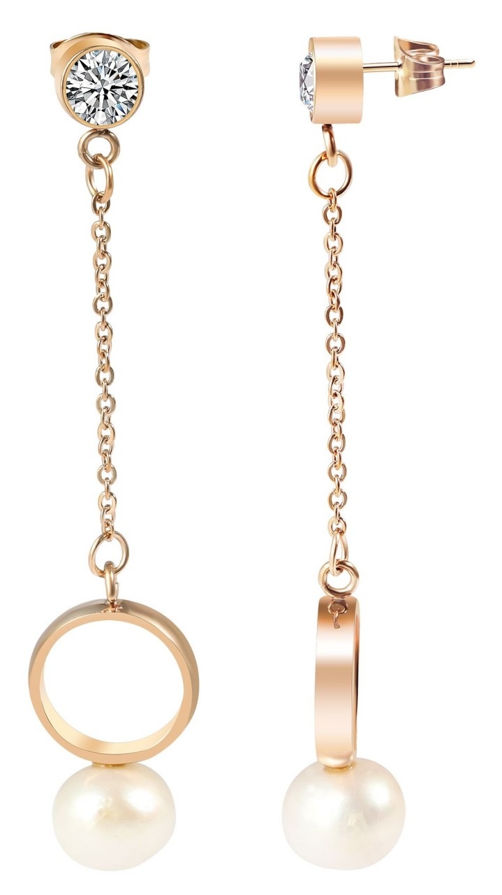 Paar Ohrhänger ADELIA´S "Damen Ohrstecker aus Edelstahl und Strass - Perle", weiß, Ohrringe, Damen, Damen, Edelstahl