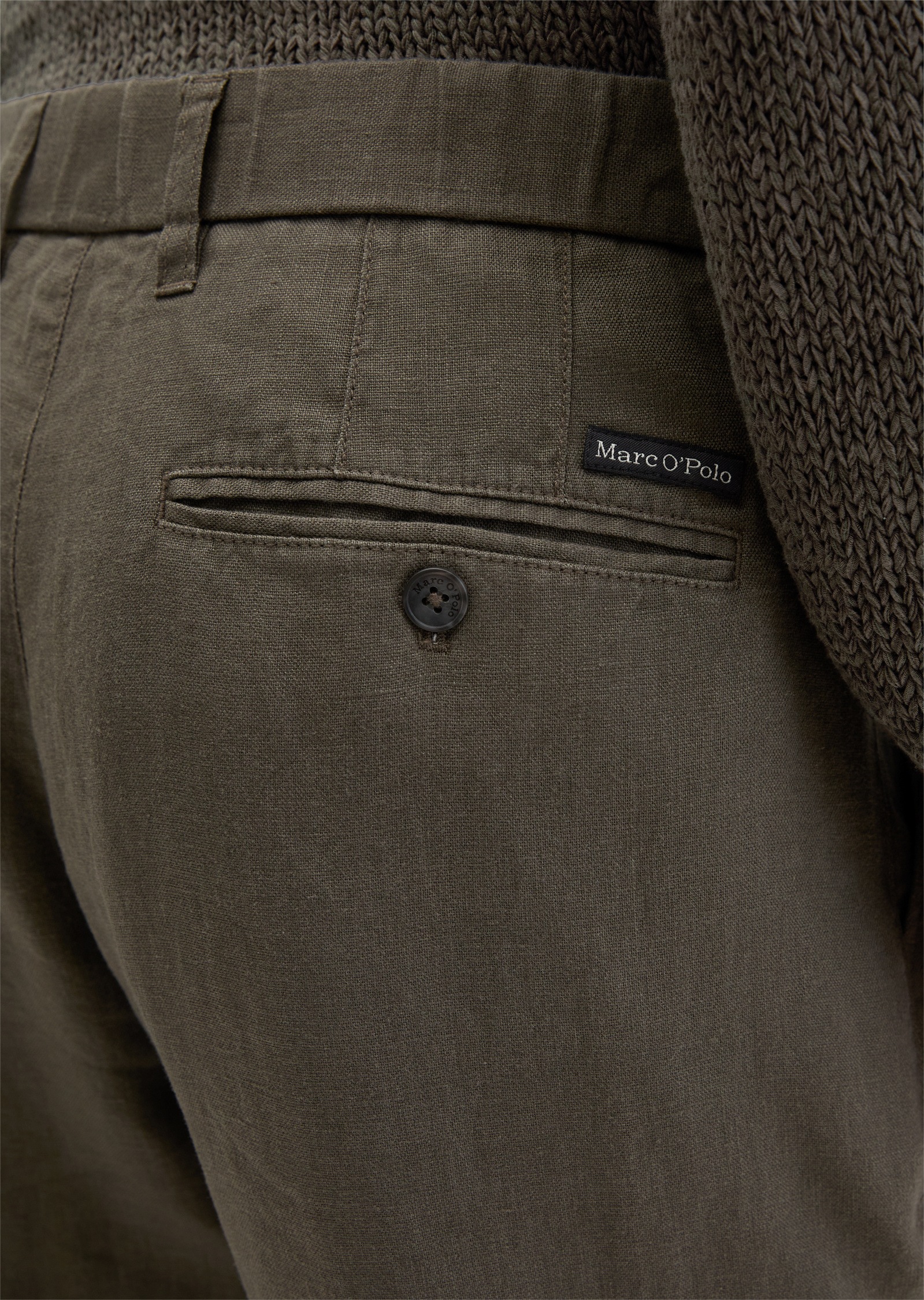 Chinohose MARC O'POLO "mit elastischem Bund", Damen, Gr. 33, Länge 32, schwarz nickle, Obermaterial: 100% Leinen, unifarben, normal, Hosen Chinohose 3