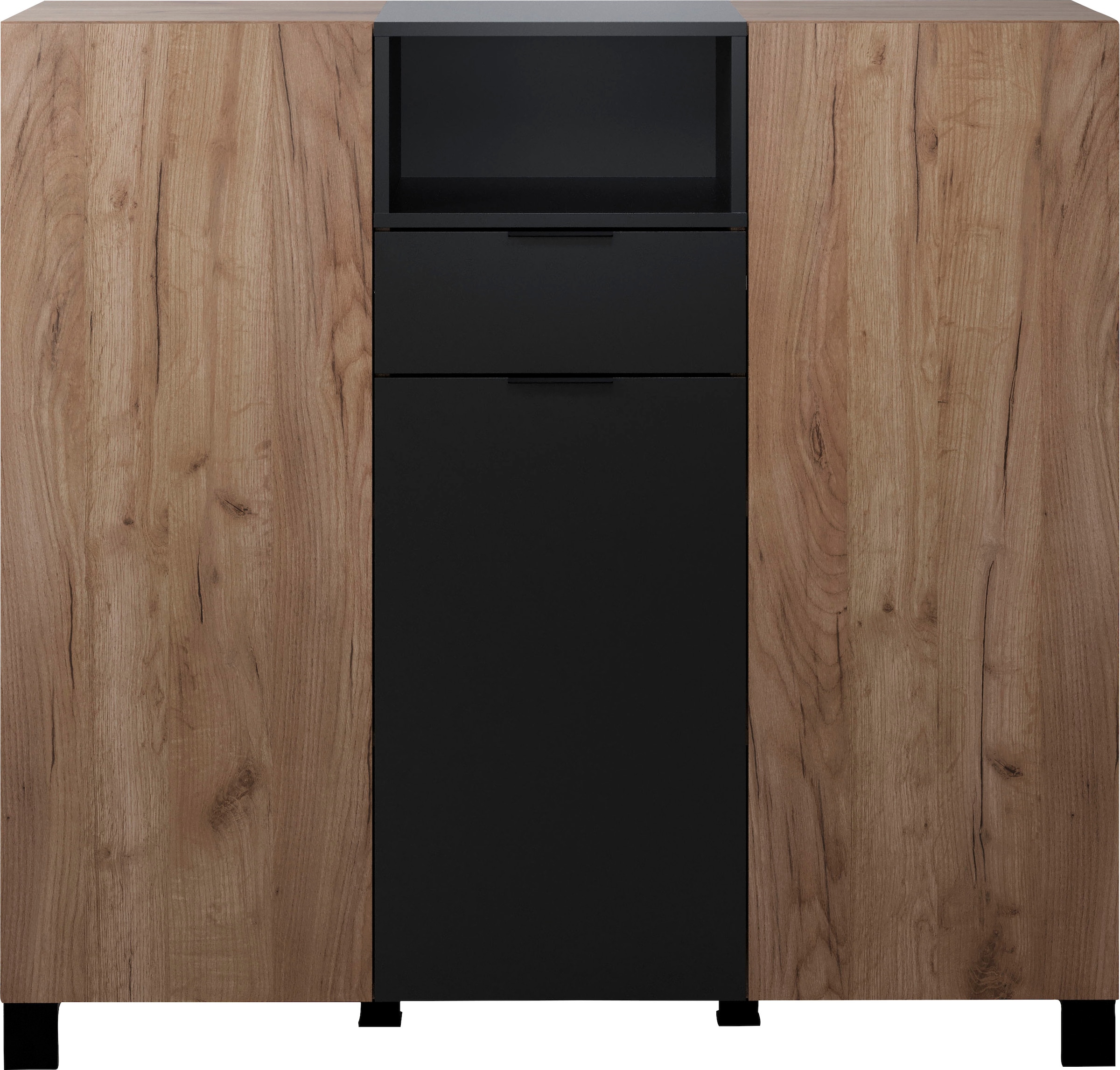 INOSIGN Highboard »Kriens«, Hochschrank Eiche, hellbraun / schwarz matt, Breite 125cm, Höhe 117cm