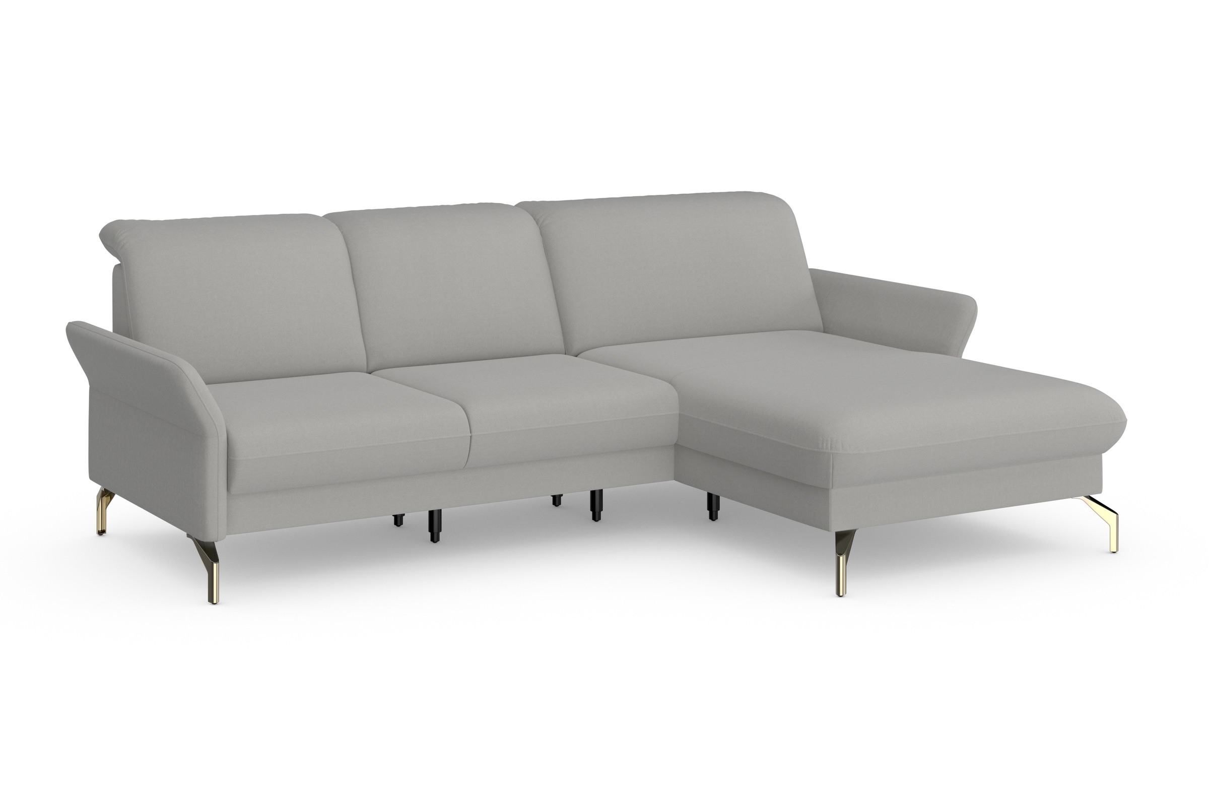 Ecksofa SIT & MORE "Fashion L-Form", grau (hellgrau), B:253cm H:84cm T:165cm, Sofas, Ecksofa, wahlweise mit Kopfteilverstellung, Vorziehsitz, motorisch, Nickelfüße 8