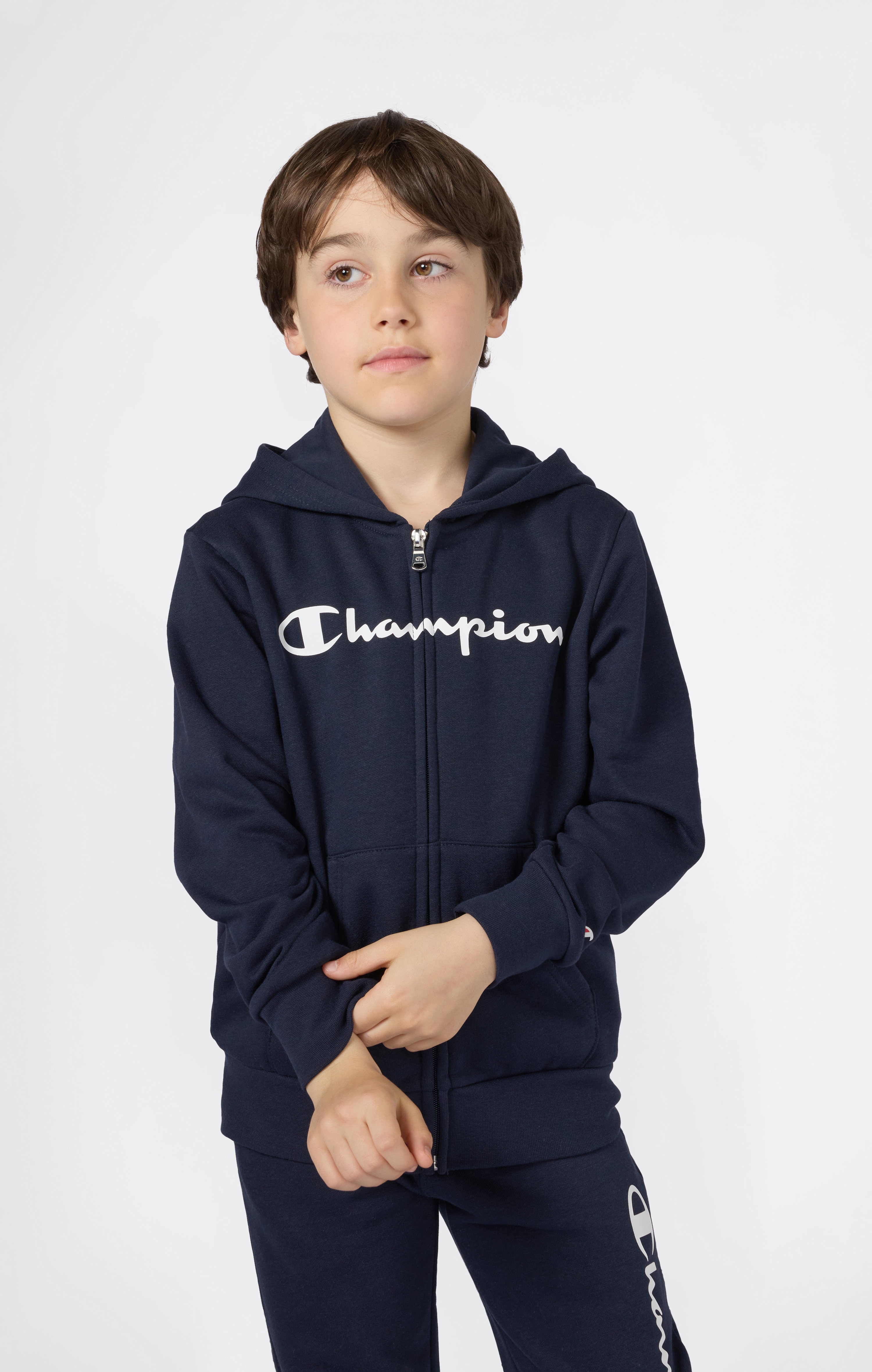 Champion Kapuzensweatjacke "BASICS Fleece Full Zip Sweatshirt" mit Kapuze, aus Baumwollmischung, Langarm