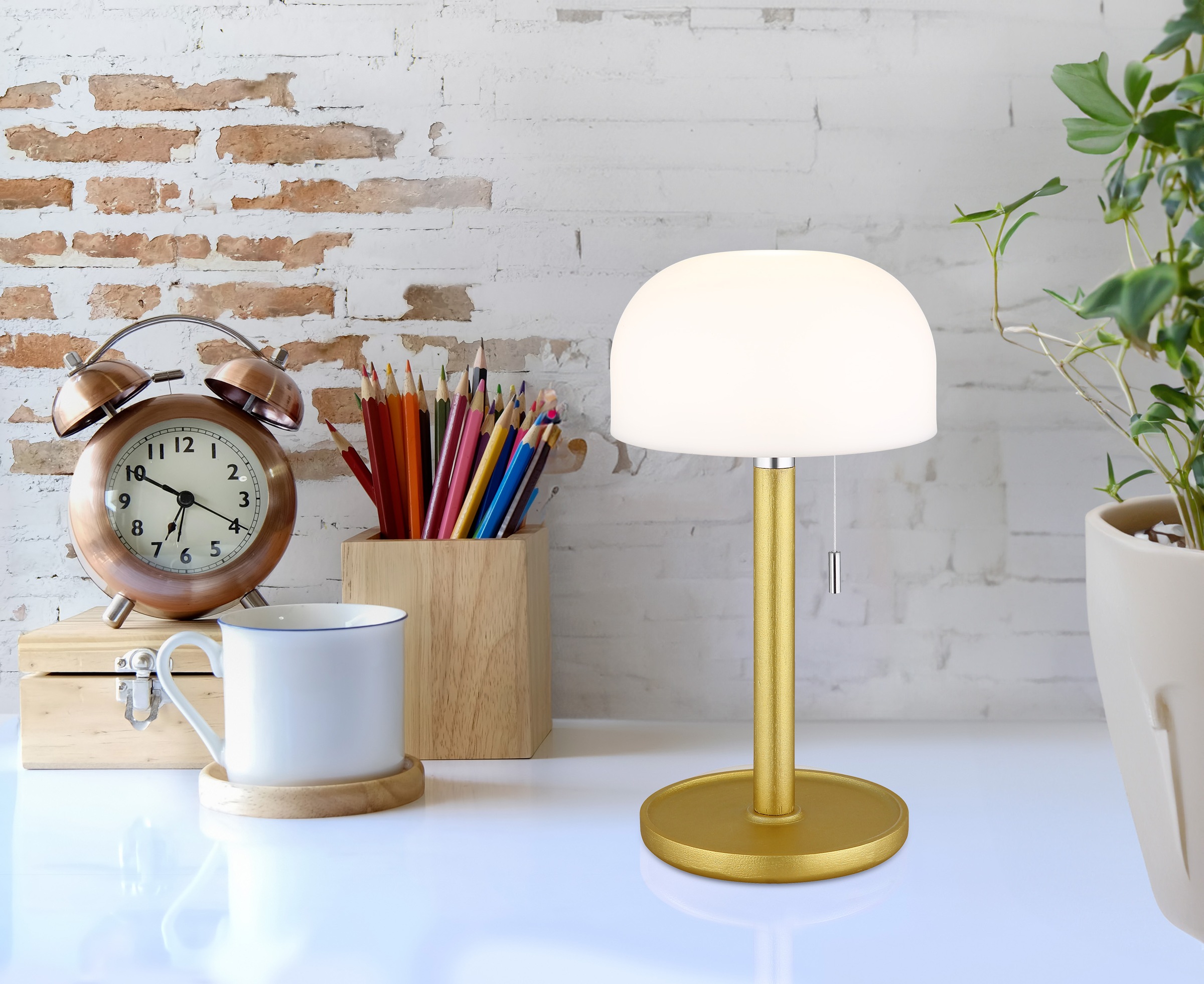 GLOBO LIGHTING LED Tischleuchte "NORMAN" LED-Modul 1 Stk. warmweiß - kaltweiß Akkutischleuchte auch für draußen, Zugschalter Kordel, Akkulampe