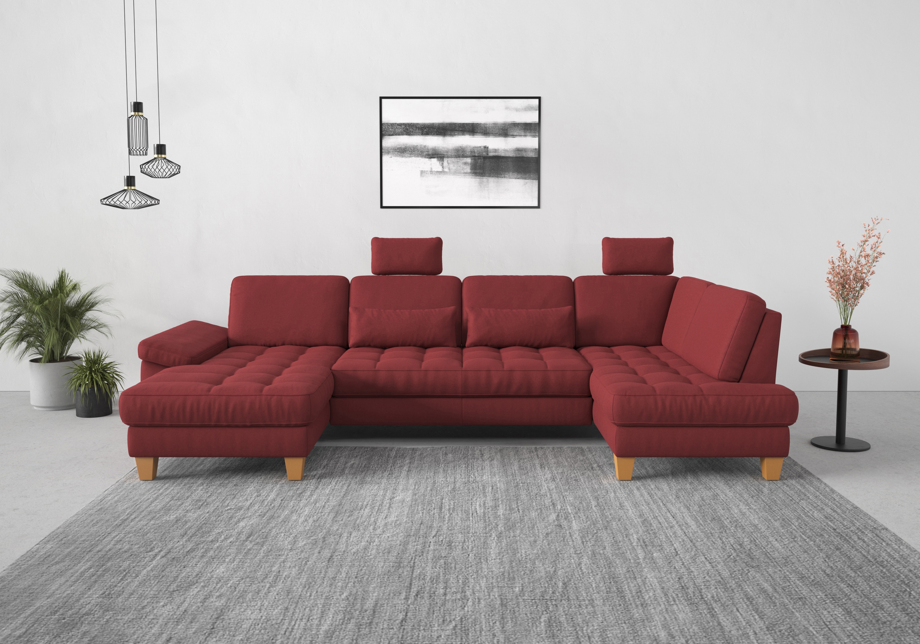 Wohnlandschaft SIT & MORE, B:338cm H:88cm T:172cm, rot, 100% Polyester, Sofas, "Westham U-Form", wahlweise mit Bettfunktion, Bettkasten,