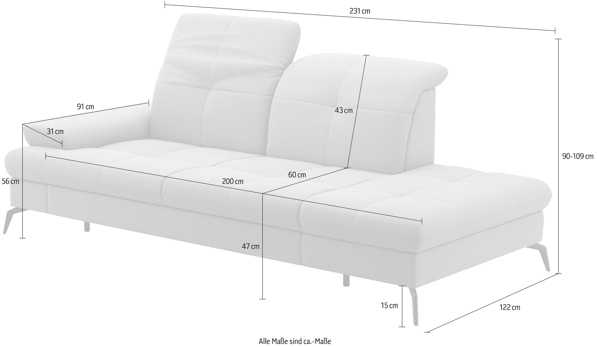 sit&more Recamiere »Amica«, inkl Sitztiefenverstellung und Armteilverstellung
