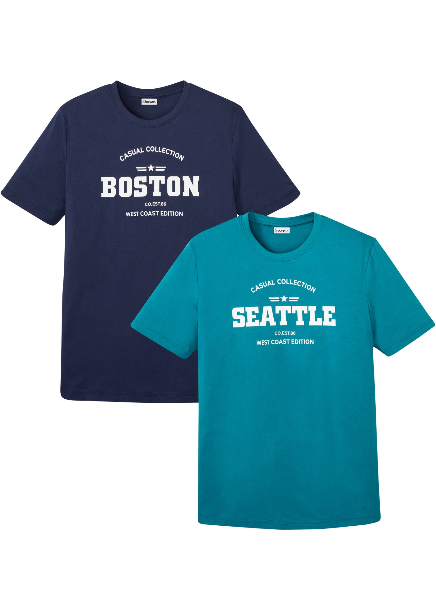 bonprix T-Shirt Packung, 2 Regular Fit Passform, Kurzarm-Design, aus Baumwolle
